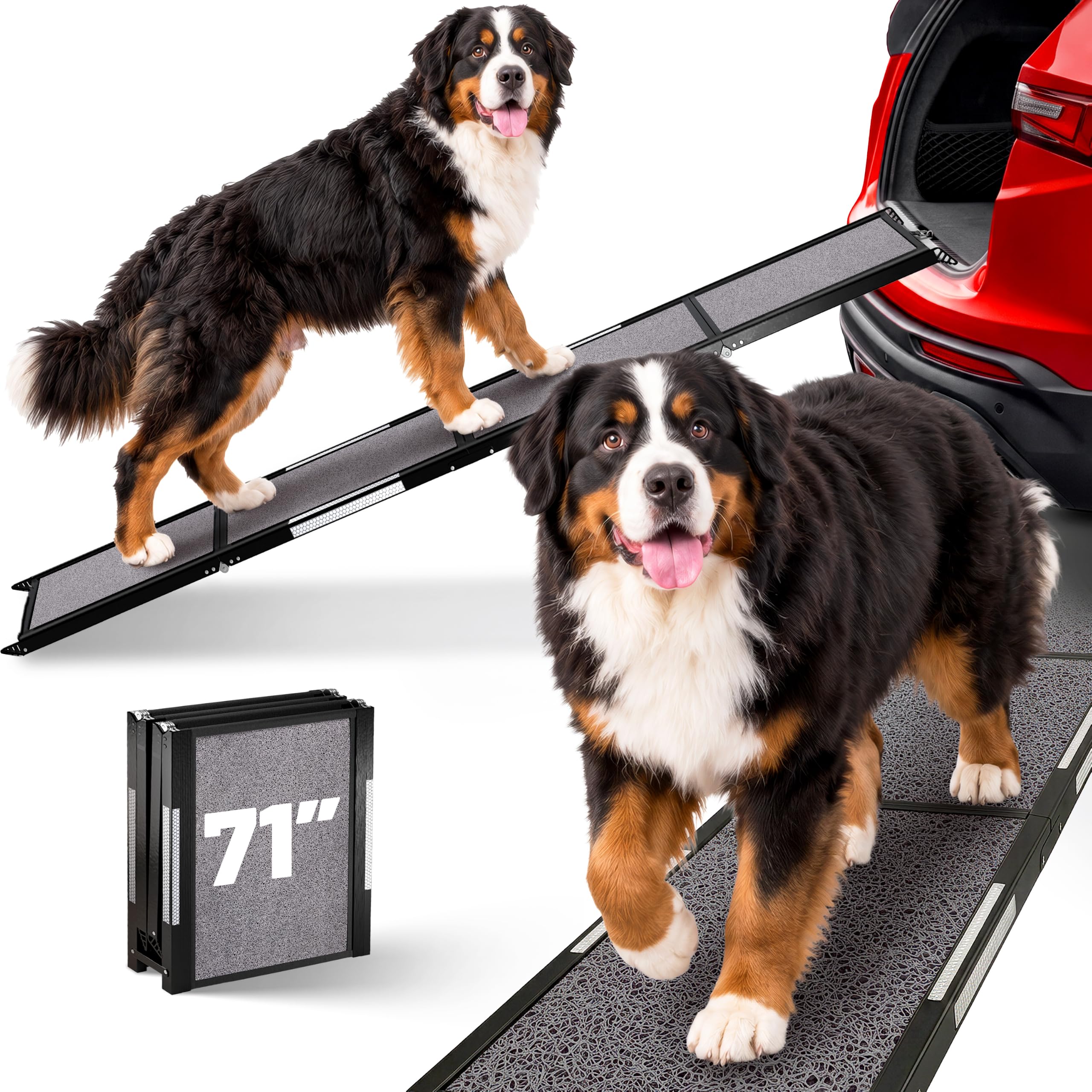 Rampa portatile per cani per auto, rampa pieghevole per auto, per camion, SUV, letto alto e divano con piedini antiscivolo e tappeto di trazione, per razze da piccole a grandi (160 cm di