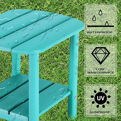 Miniatura 234 de LZRS Mesa auxiliar para exteriores, mesa auxiliar ovalada Adirondack doble con almacenamiento de 2 niveles, mesas auxiliares de HDPE para patio