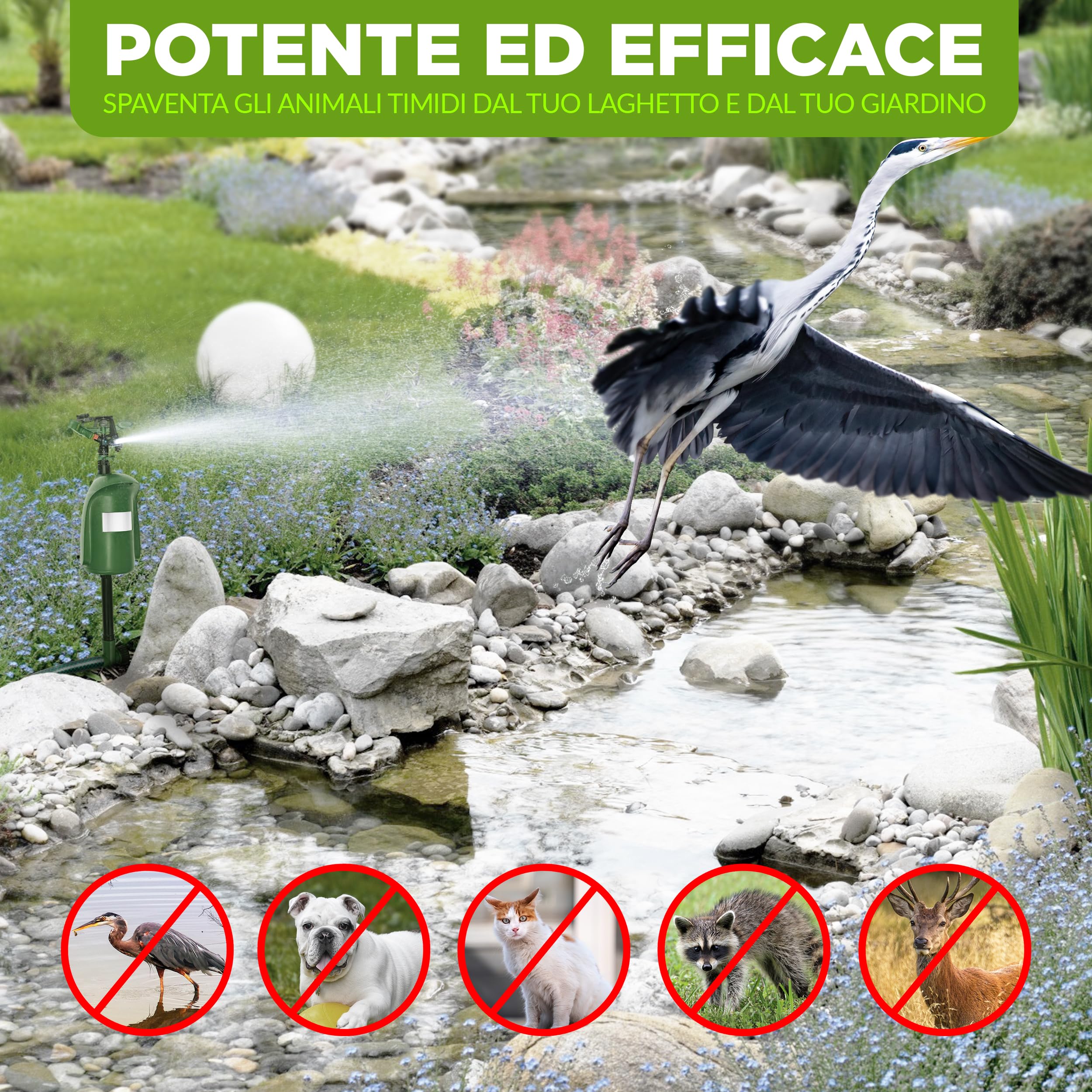 ISOTRONIC dissuasore animali getto d'acqua gatti aironi martore rilevatore movimento 120° raggio regolabile giardino laghetto 2 pezzo efficace esterno spruzzatore automatico difesa protezione stop