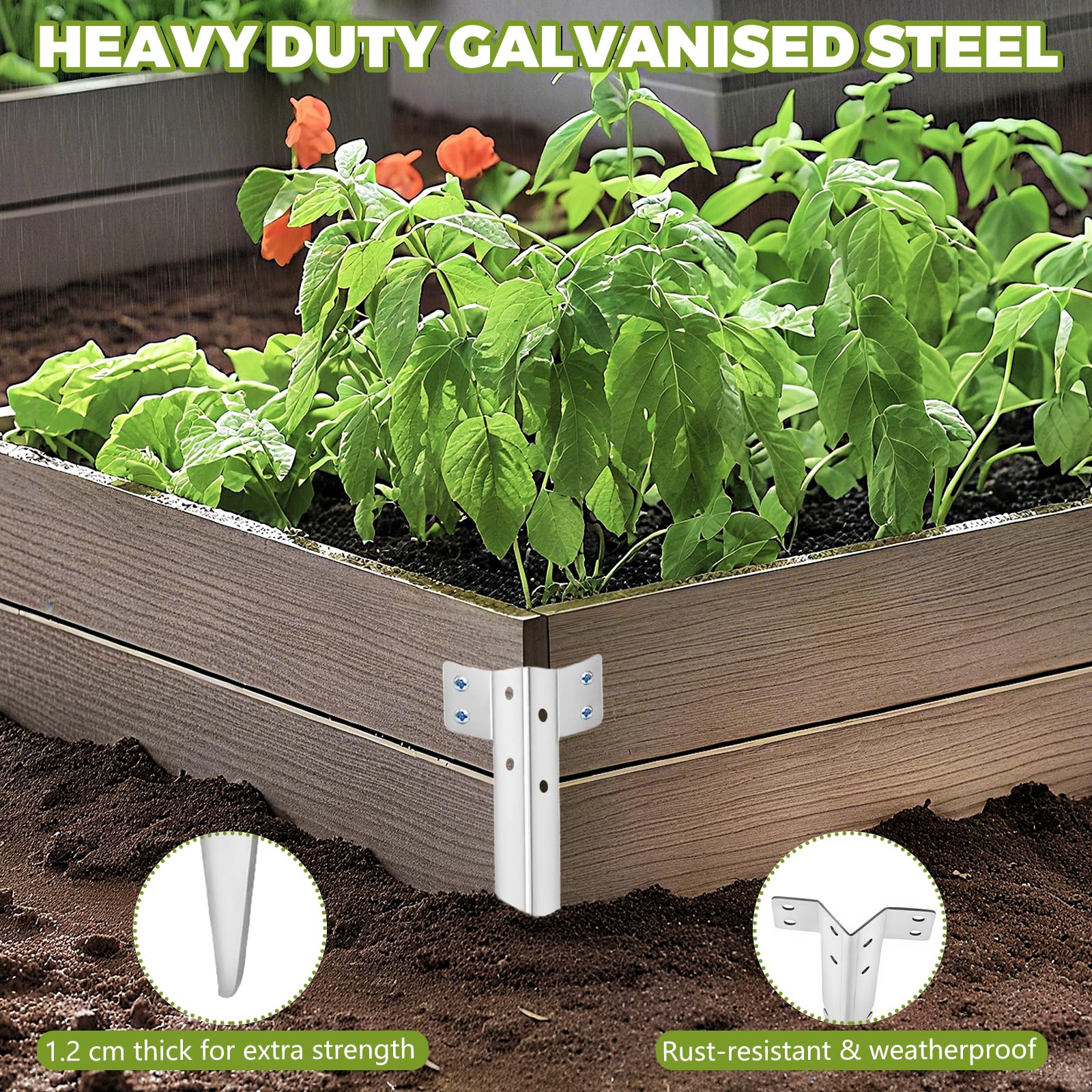 Lot de 12 supports de traverse ferroviaire – Piquets robustes en acier galvanisé avec design dentelé – Facile à installer pour les dormeurs de jardin, les plates-bandes surélevées, les