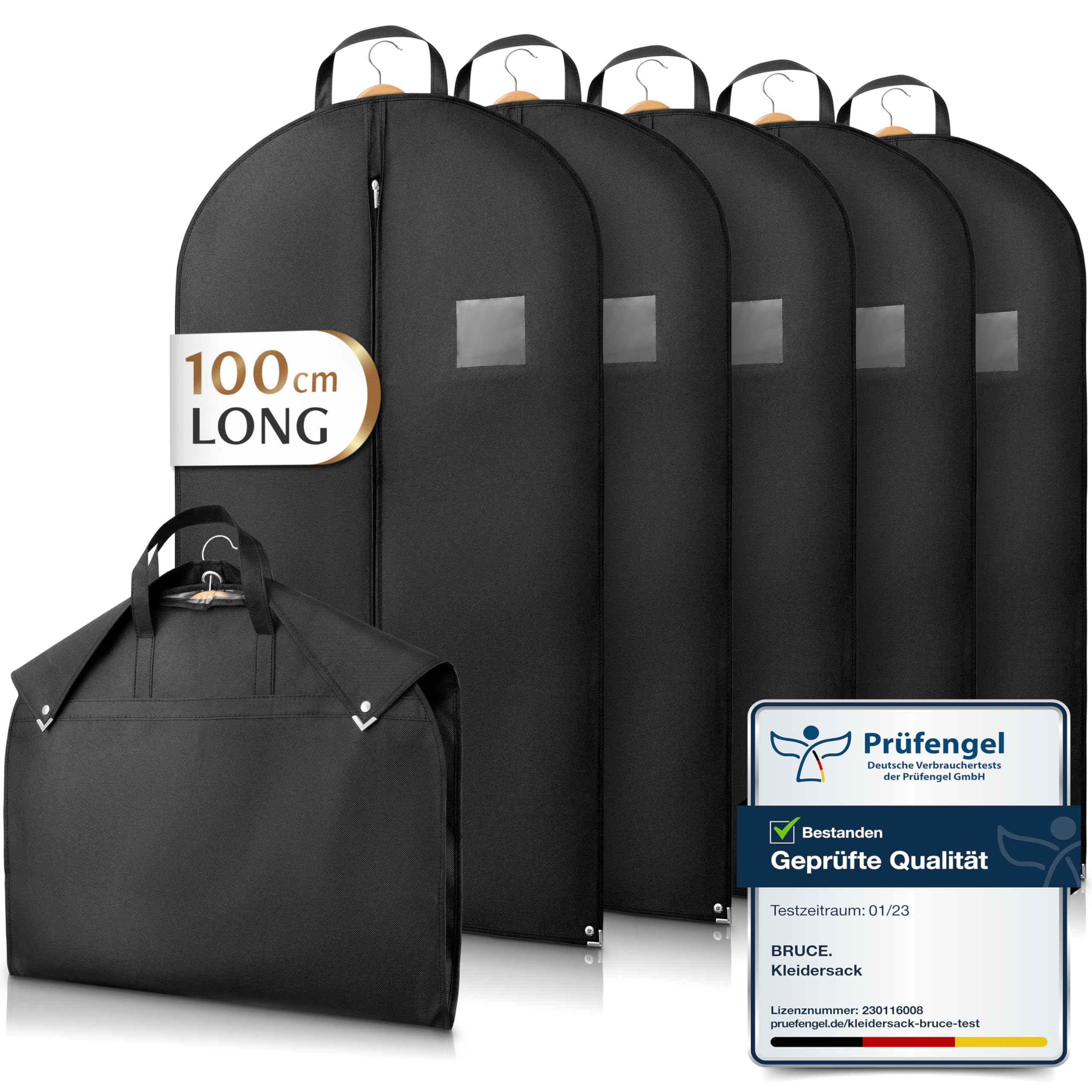 Bruce.® 5x Premium Garment Bags 100x60cm, Breathable Clothes Covers for Coats, Jackets, Dresses & Suits, Durable Travel Suit Carrier Bag, Moth-Proof Suit Protector for Wardrobe Storage