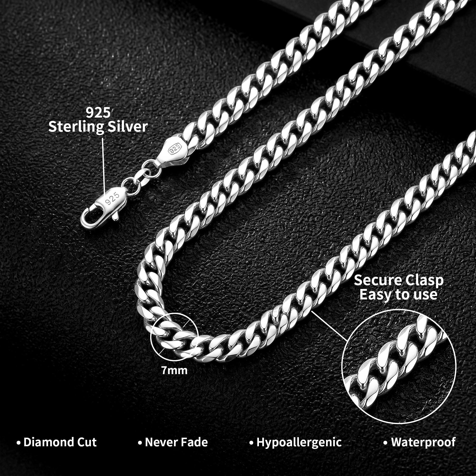 SLOONG Silberkette Herren 925 Silber 7MM Panzerkette Halskette Kette Herren