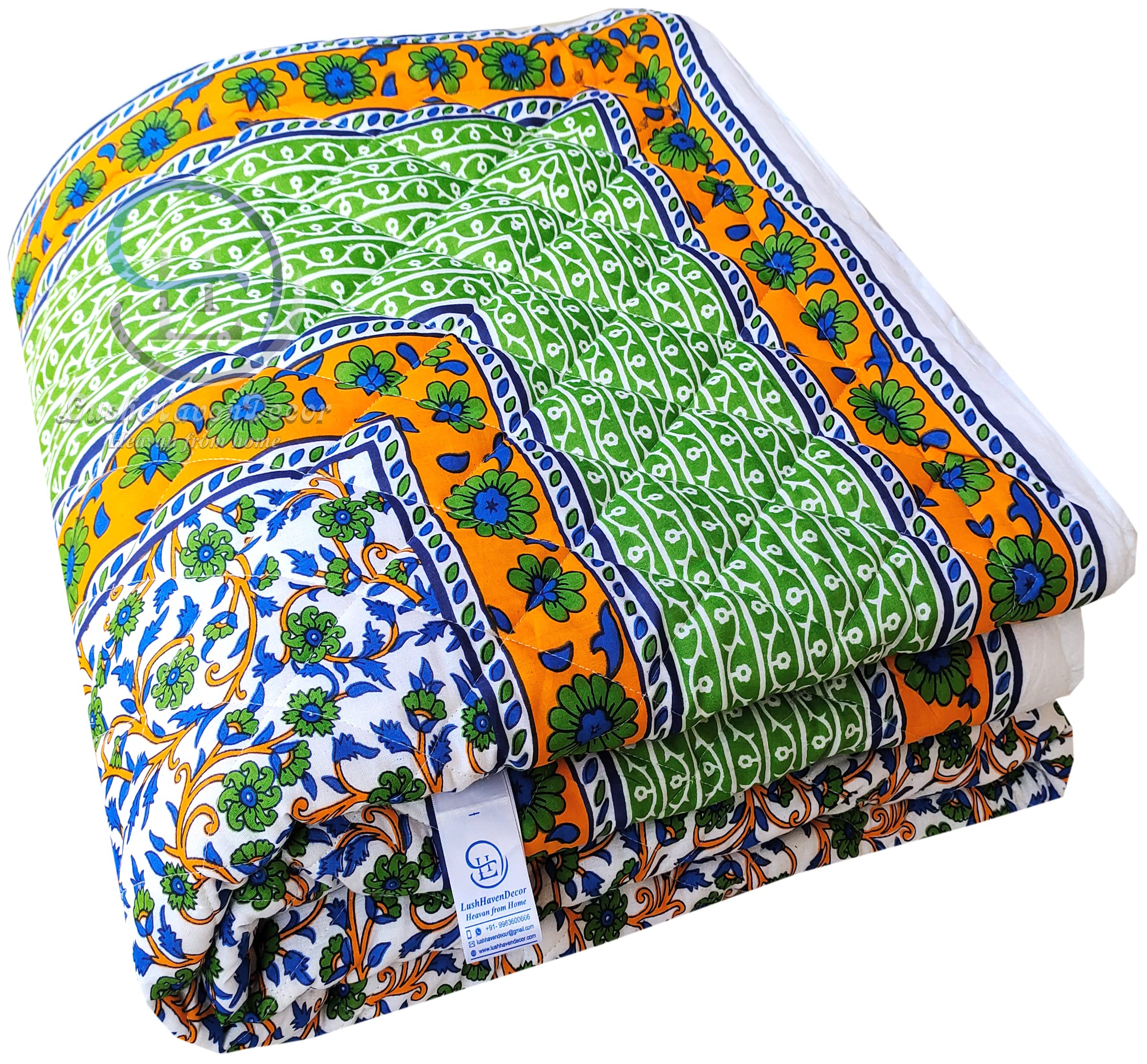 LushHavenDecor 240 TC Double Bed Jaipuri Razai Natural Pure Cotton Jaipuri Rajai Ac Quilt Soft Light Weight Rajasthani Print Cotton Comforter 85 x 100 inch,Green