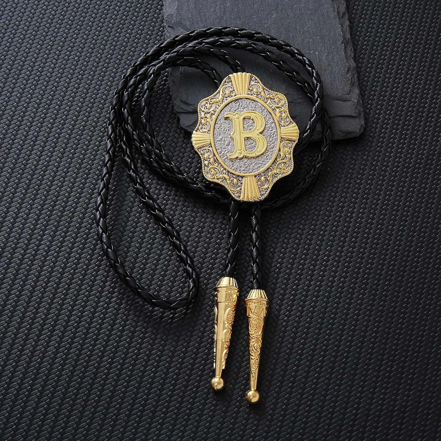GelConnie Bolo Tie for Men Gold Western Ties Cowboy Necktie Womens Bolo Tie Leather Tie Bola Ties Initial Letter A to Z - Image 5