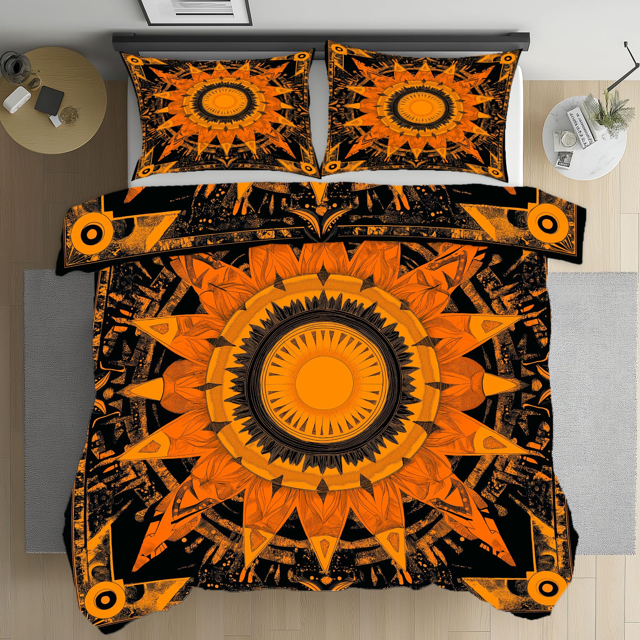 Housse de couette mandala soleil 140x200 parure géométrique abstraite