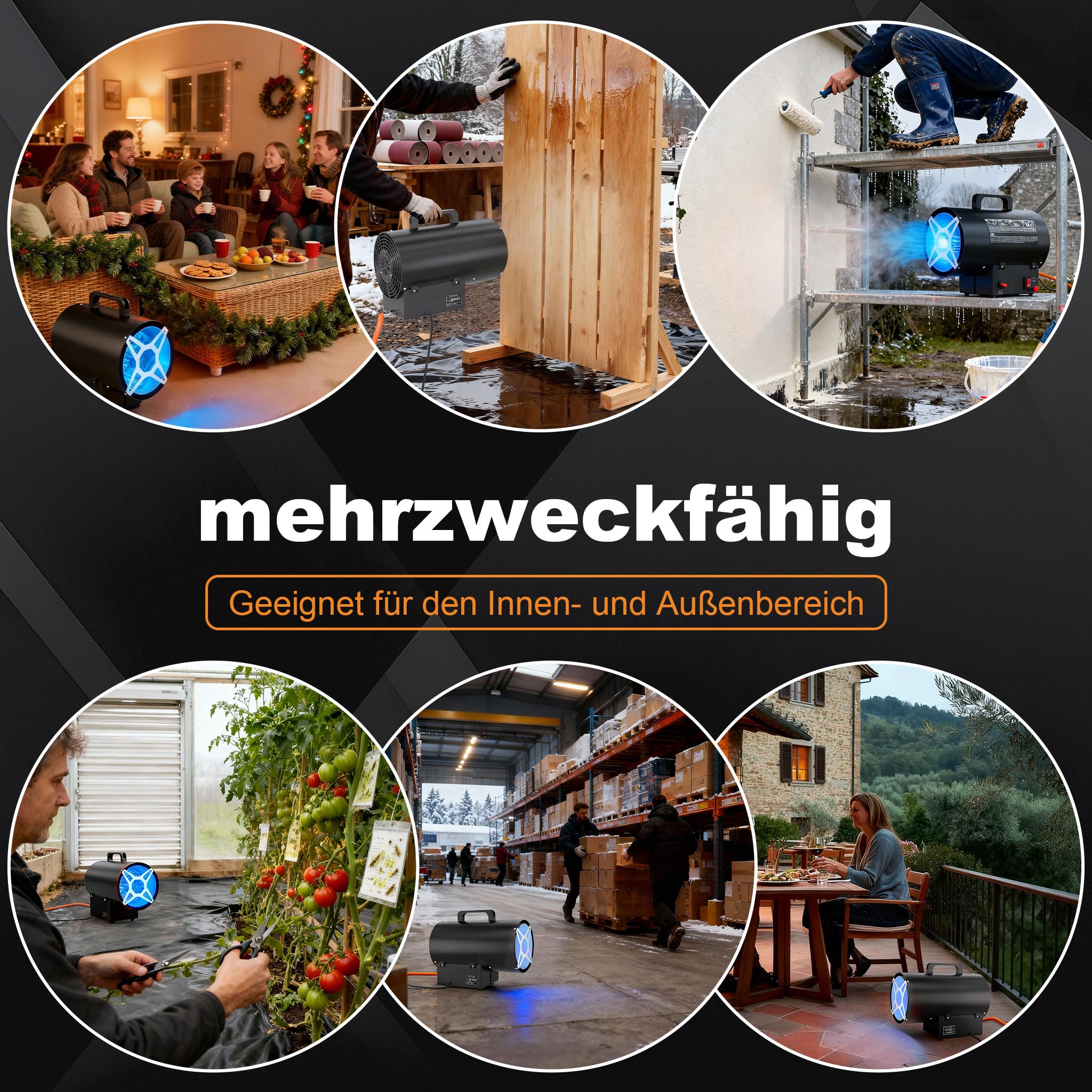 NAIZY Gasheizung für innenräume 15KW Gasheizgebläse mit 1.4m Gasschlauch und 700 mbar Druckminderer, 320 m³/h Luftdurchsatz Gasheizstrahler für Baustellen Garage Lagerräumen