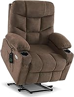 MCombo 7287 Power Lift Recliner Chair with Extended Footrest for Seniors - Medium Brown Fabric, Easy Stand Assist