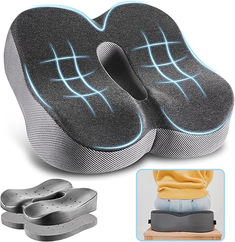 Elviros Cojines para silla, cojín de asiento de espuma viscoelástica ajustable para coxis, espalda, coxis, alivio del dolor ciático, almohadillas