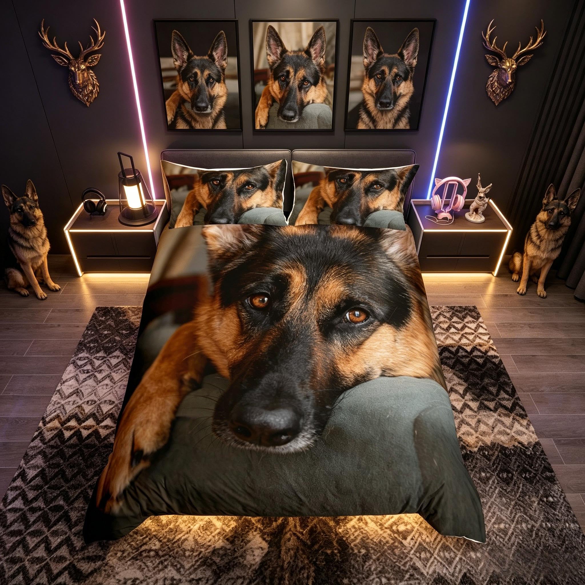 Loussiesd German Shepherd Bedding Set 3D Animal Theme Duvet Cover Set for Kids Boys Girls 3D Dog Print Comforter Cover Cute Dog Pet Quilt Cover with 1 Pillowcase 2Pcs Junior/Cot Bed Size
