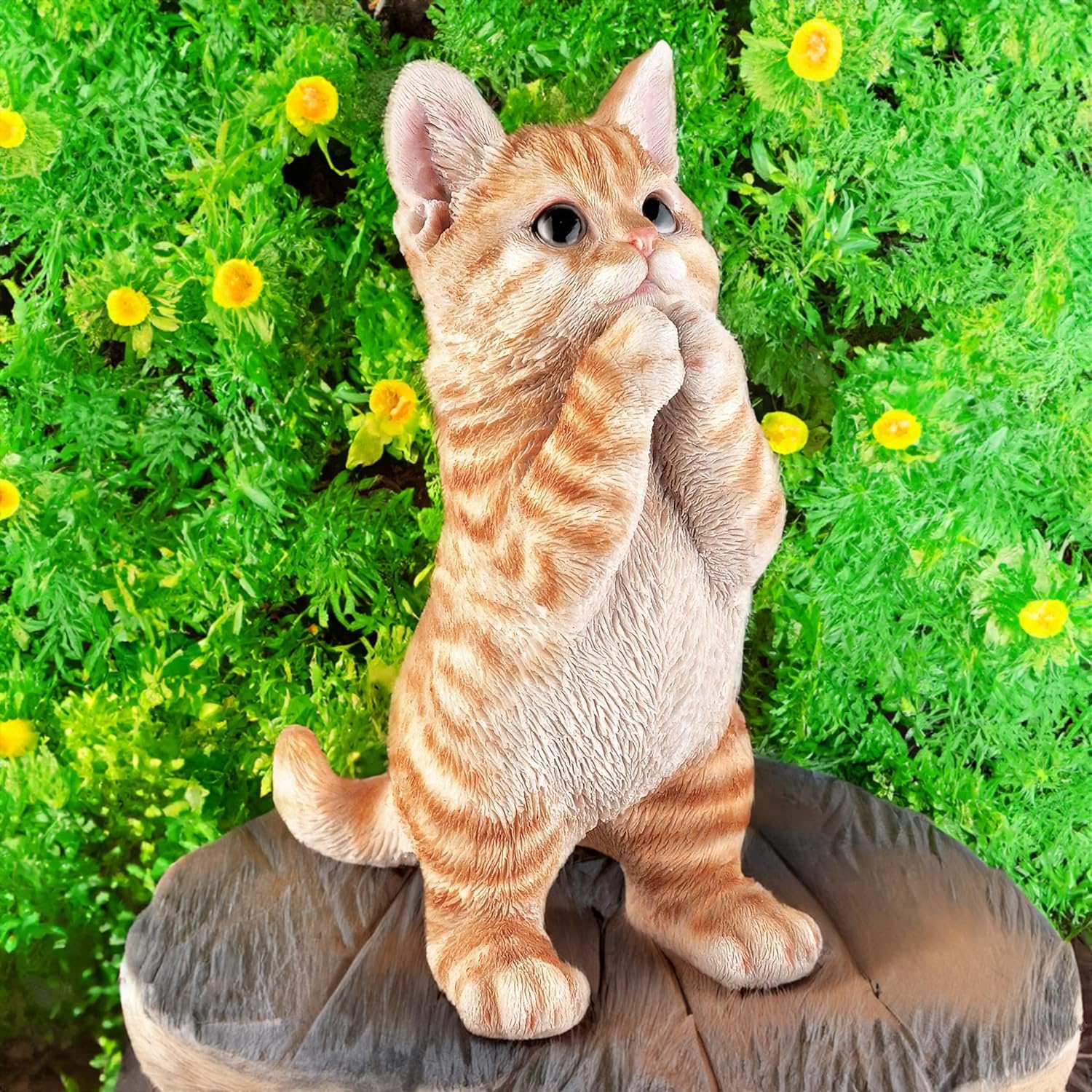 Outdoor Cat Statue Garden Decoration,Cute Prayer Orange Cat Figurine Art Interior Office Home Décor,Animal Resin Sculpture Art Decoration For Garden Yard Lawn,Resin Cat Figurine For Cat Lovers