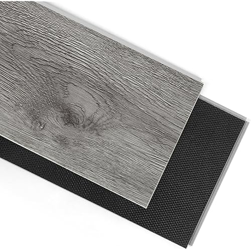 Art3d 48" x 7.2" SPC Click-Lock Floating Floor Tiles (24 Sq. Ft), 10-Pack Luxury Wood Look Flooring for Indoor Use, Waterproof & Fire-Resistant, Grey