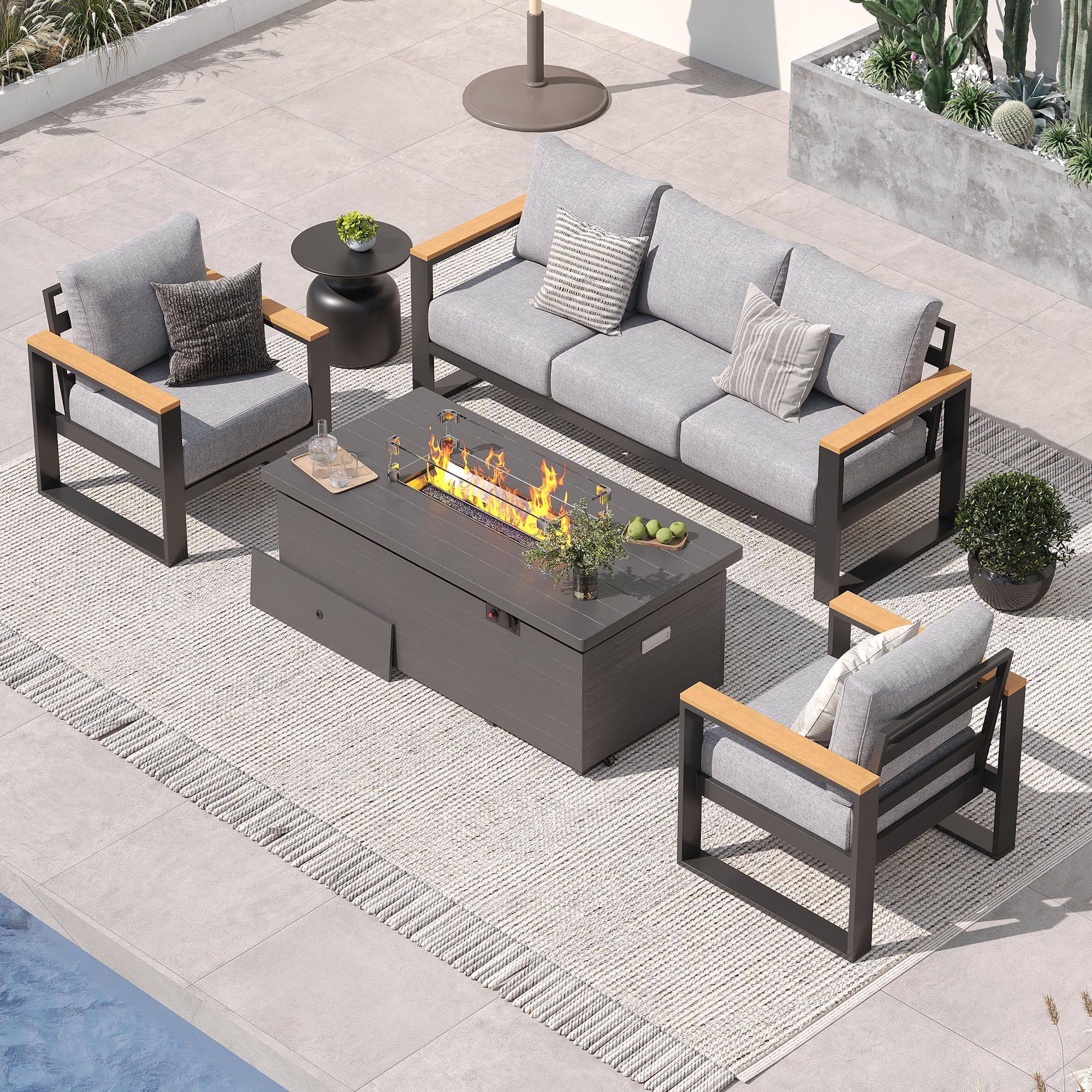 Sundale Outdoor Aluminum Patio Furniture Set with Fire Pit Table