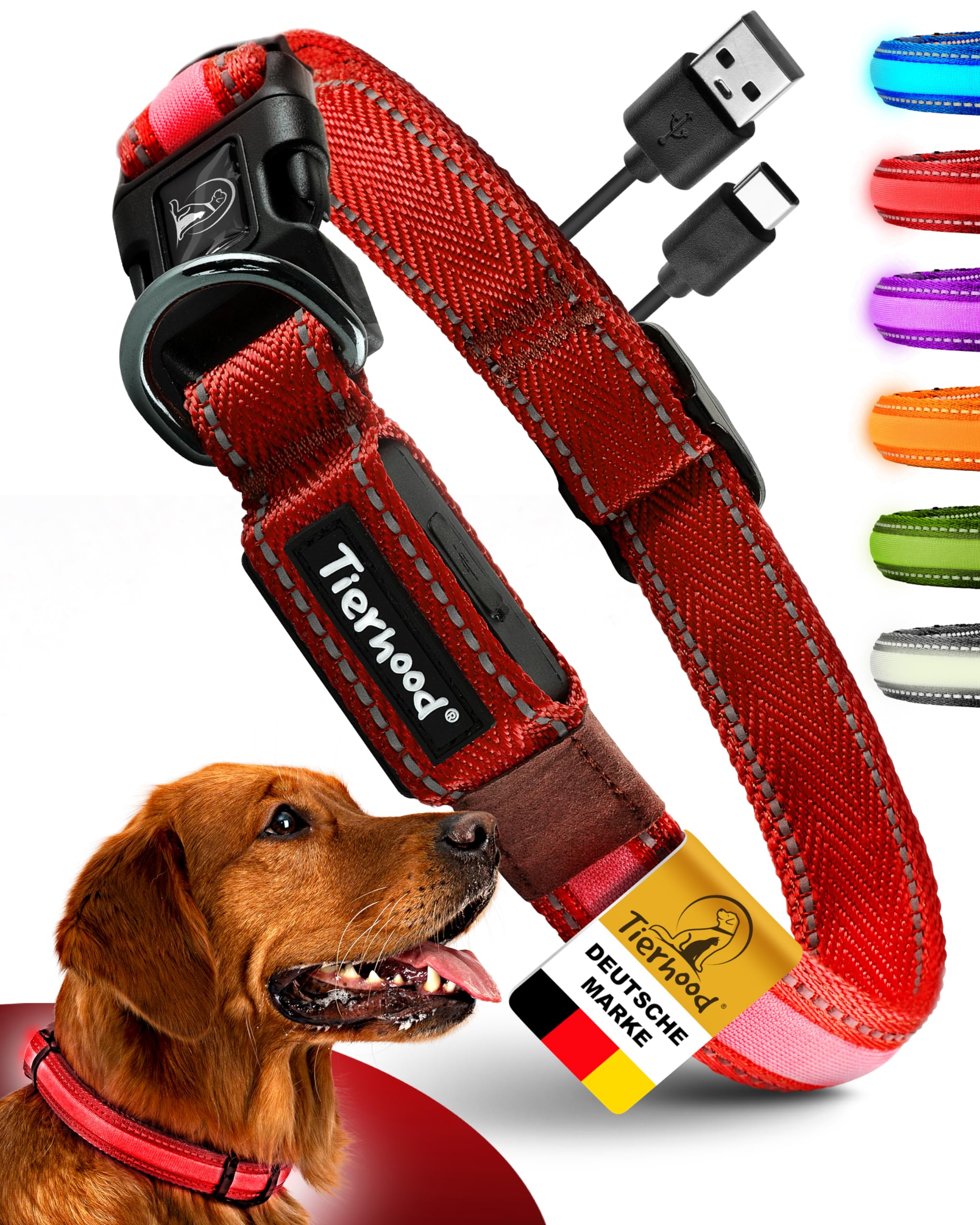Tierhood Luminous Dog Collar, Luminous Collar for Small and Large Dogs, LED Dog Collar Rechargeable, Durable