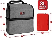 Vista 3 de Lonchera térmica patentada, bolsa aislada con paquetes térmicos para microondas, capacidad de 3 litros para comidas, mantiene la comida caliente