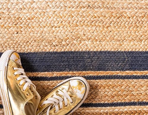 Miniatura 6 de Unique Loom Colección de yute trenzado de calidad clásica, tejida a mano con diseño costero, 2 pies 0 pulgadas x 3 pies 0 pulgadas, naturalazul