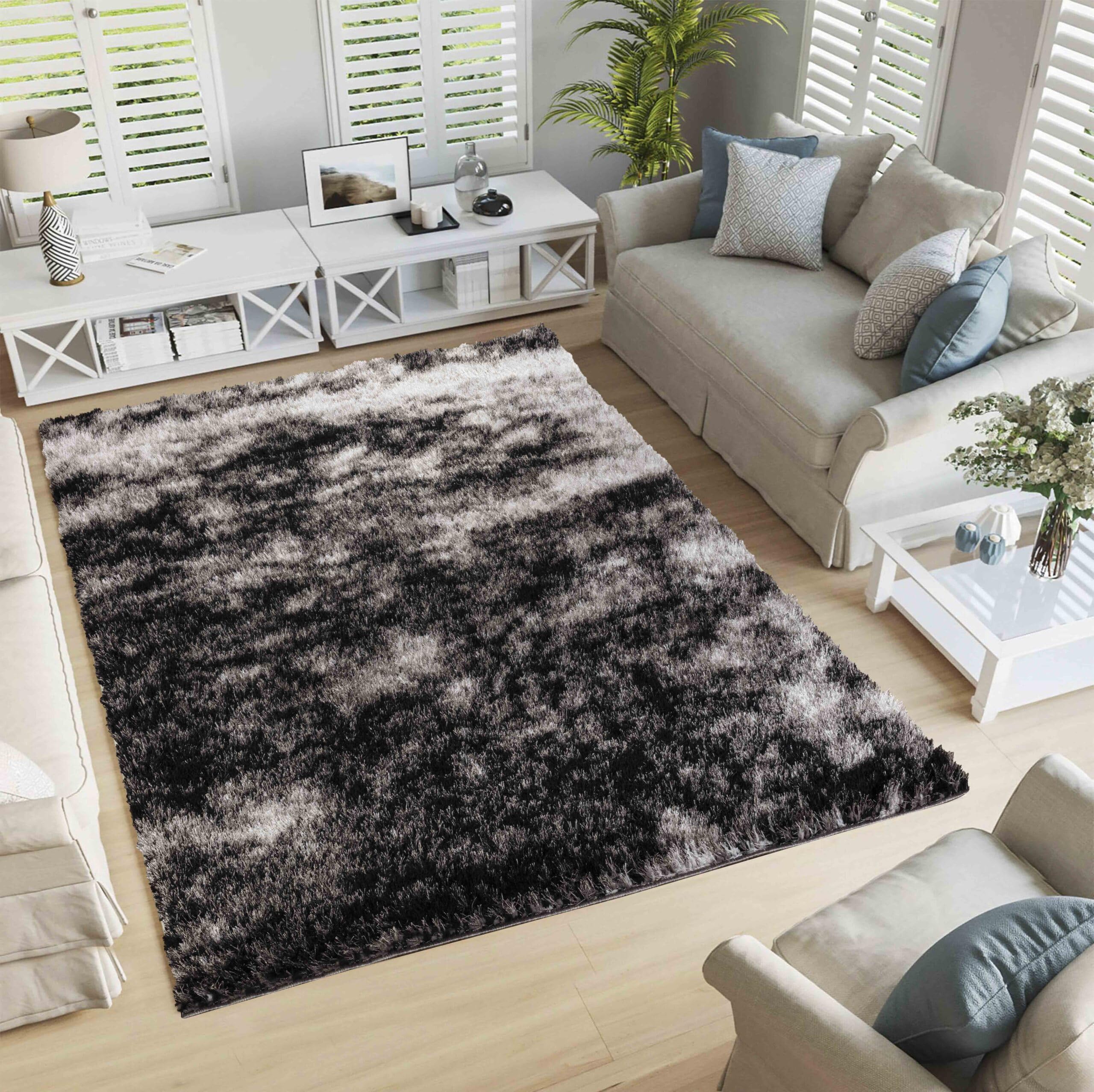 Desire Rug Shaggy Two Tone Shimmer Dark Grey 80 x 150cm Polyester Soft Pile Height 4cm