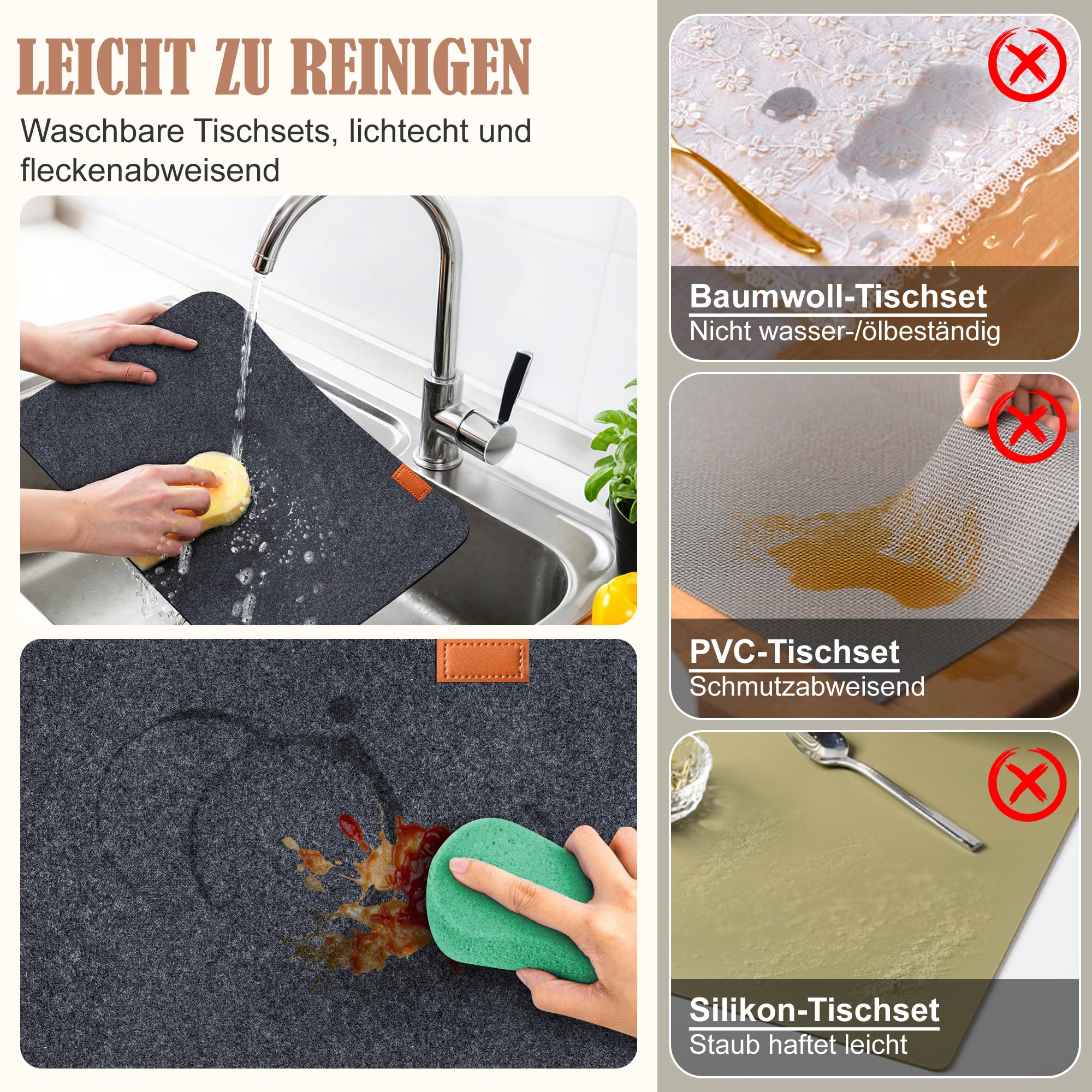 vonsera Platzsets Filz Abwaschbar – Bild 4