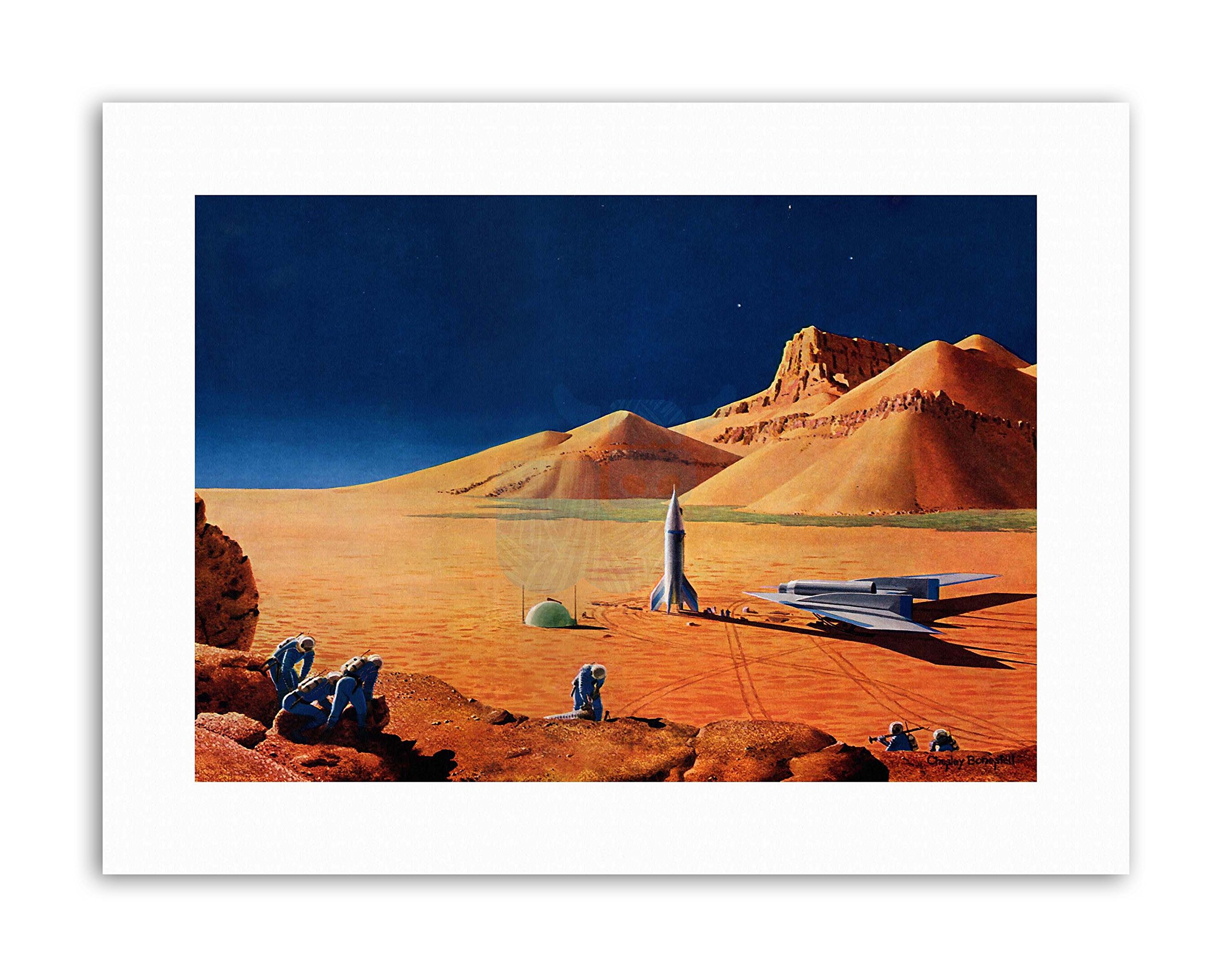 Wee Blue Coo Science Fiction Landscape Desert Space Ship Rocket Plane Canvas Art Print
