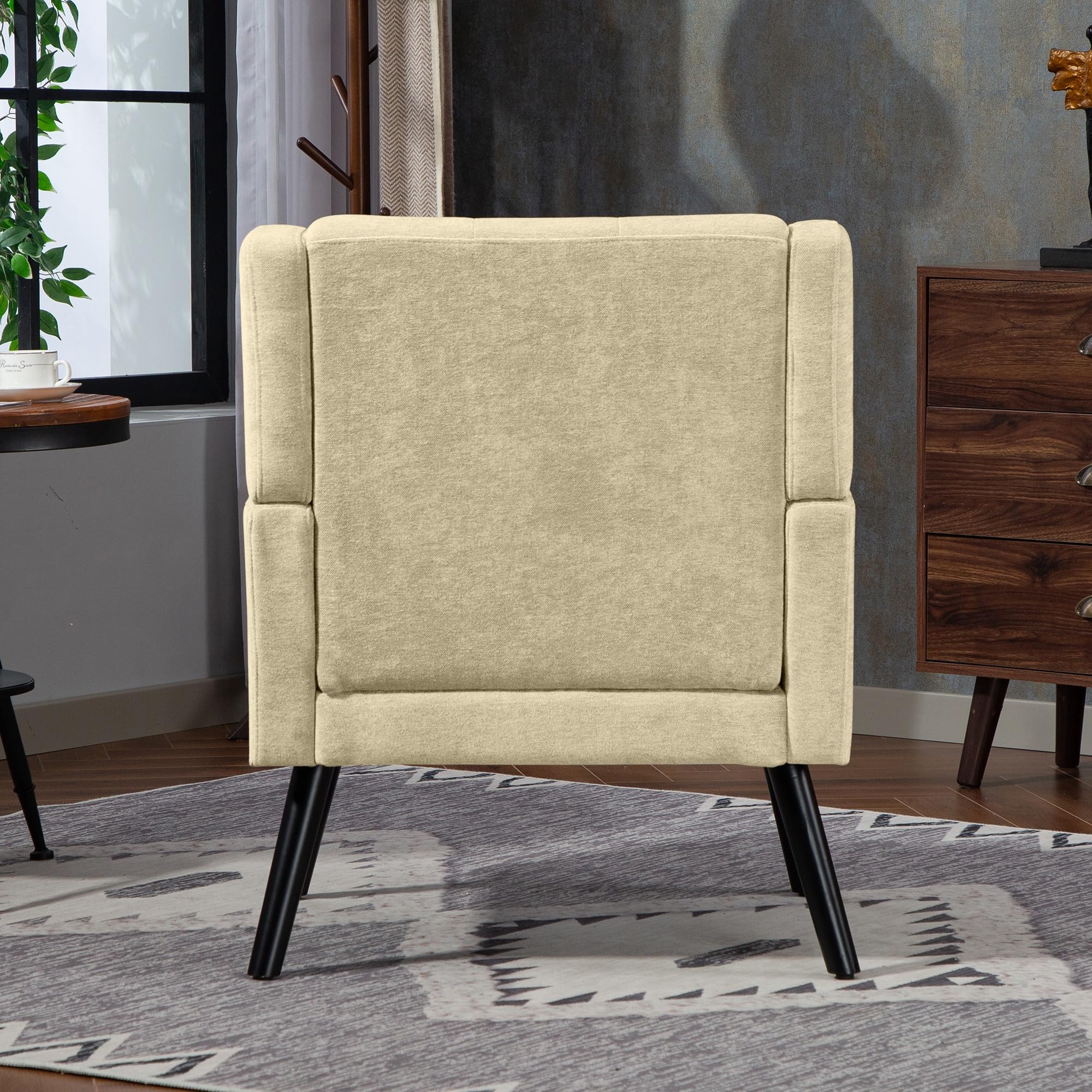 Poltrona Imbottita in Tessuto Scamosciato, Soggiorno, Beige, 68x76x88 cm