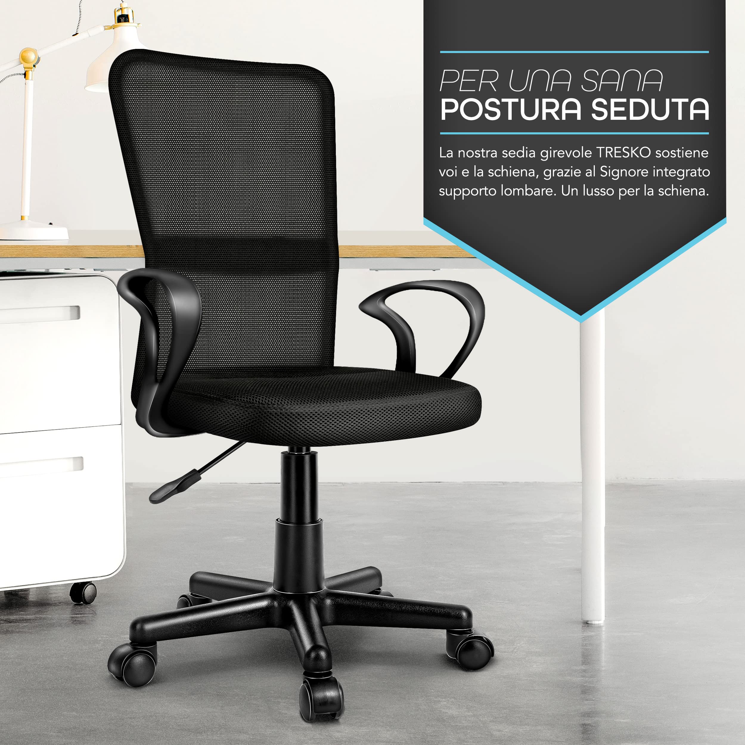TRESKO® Sedia da Ufficio Sedia da scrivania Girevole con braccioli, Regolabile in Altezza, Sedile Imbottito, Sedia ergonomica, pistone Approvato SGS