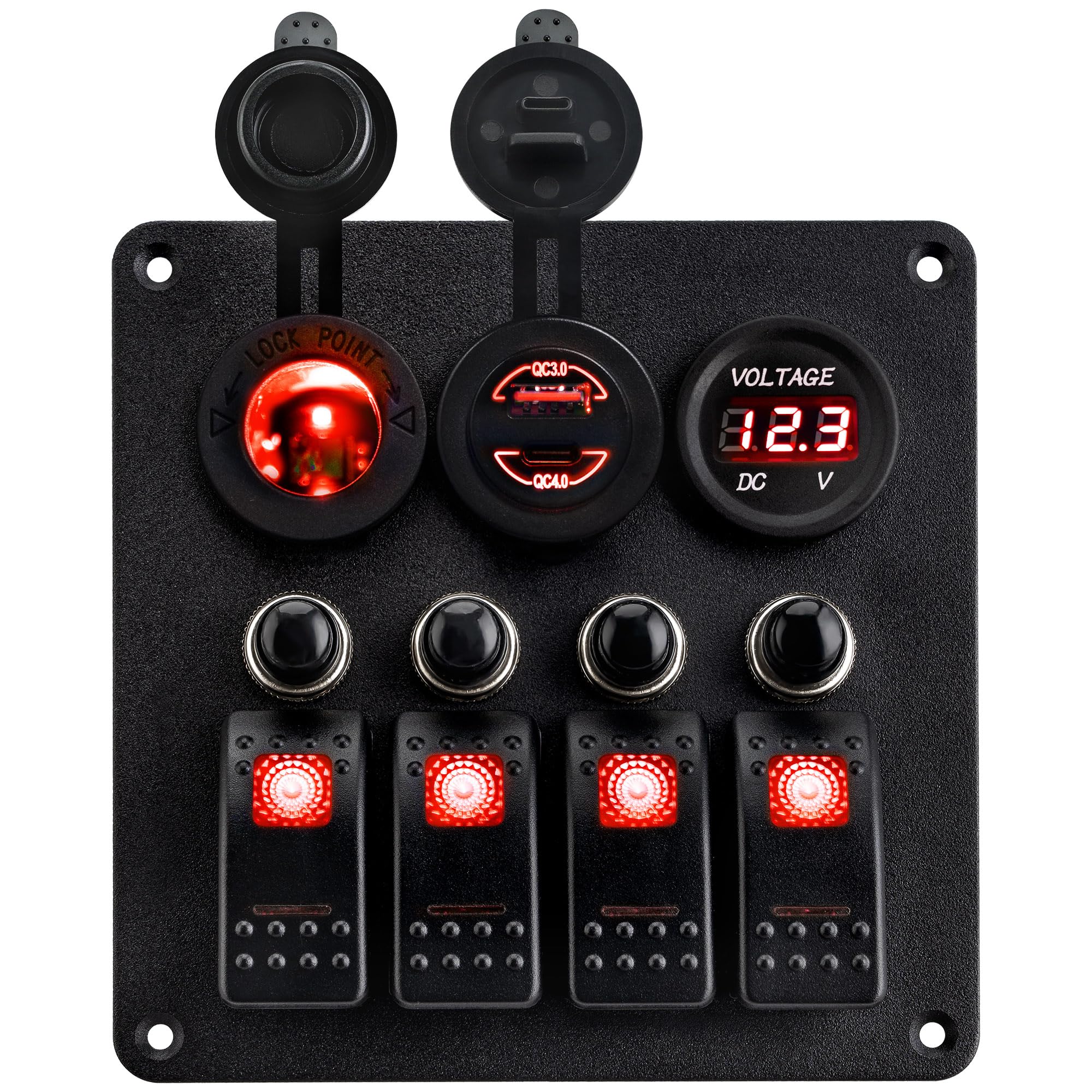 4 Gang Toggle Rocker Switch Panel LED Light Red For Car Marine Boat Waterproof E - Foto 9