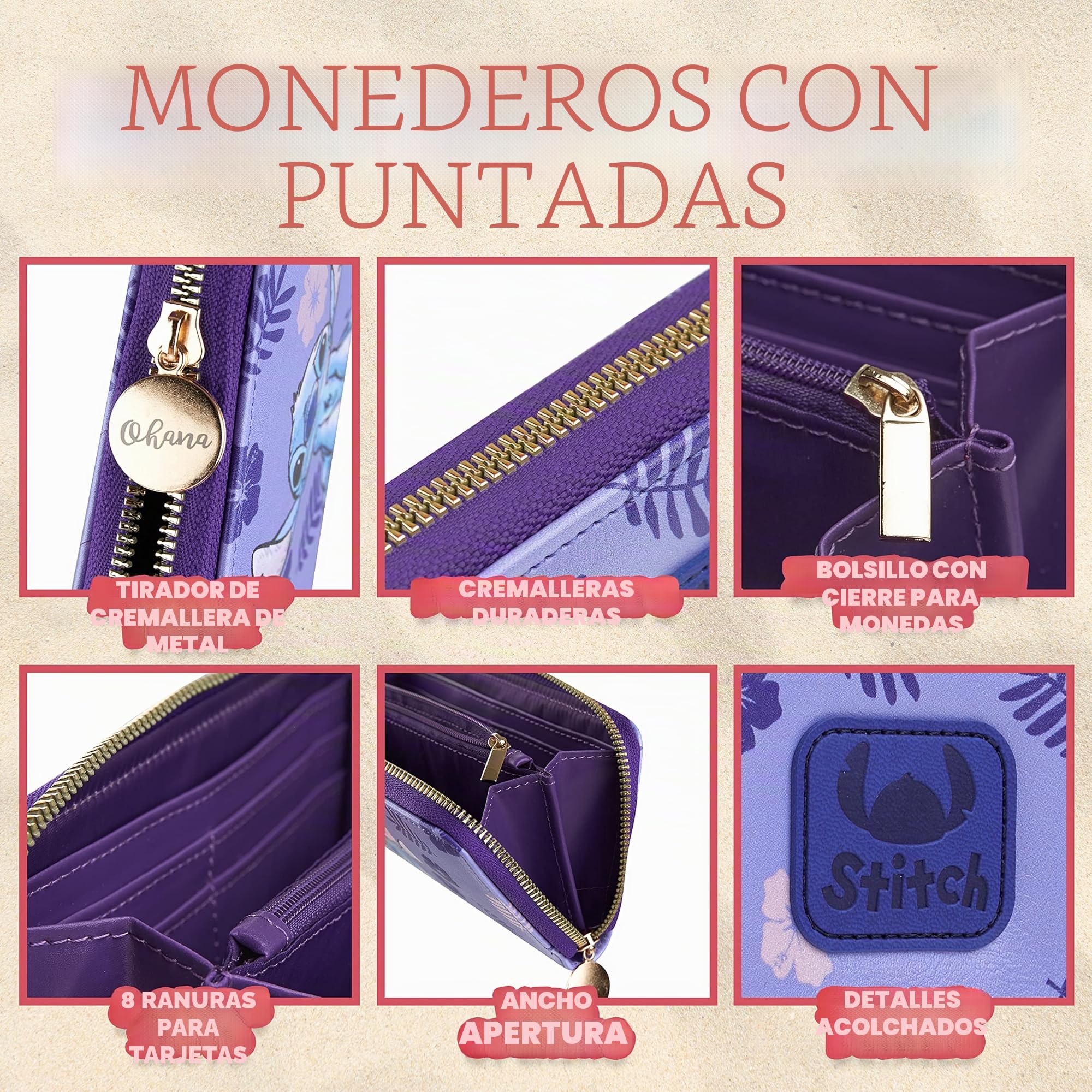 Disney Stitch - Cartera para Mujer, Adolescente y niña, Monedero para Mujer y Tarjeta con Cremallera, Púrpura, Taille Unique, Moderno