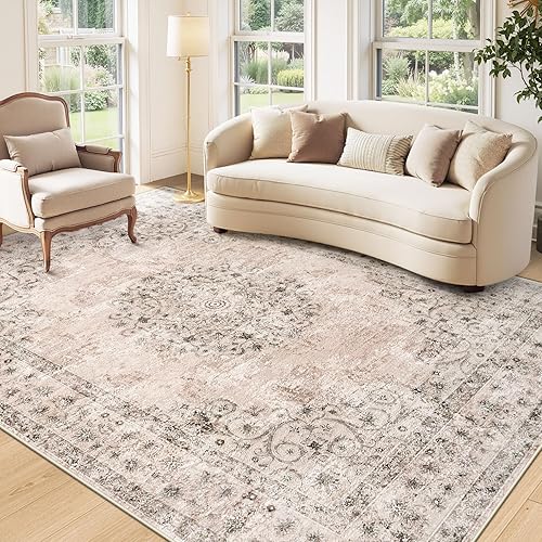 Miniatura 56 de Alfombra de Área 5x7 Alfombras Vintage: Alfombra Medallón Lavable para Interiores de Pelo Bajo Desgastada Alfombra de Piso Alfombras de Acento Retro