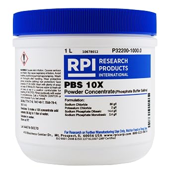 RPI PBS [Phosphate Buffered Saline], 10X Powder Concentrate, White Granular Powder, 1 Liter