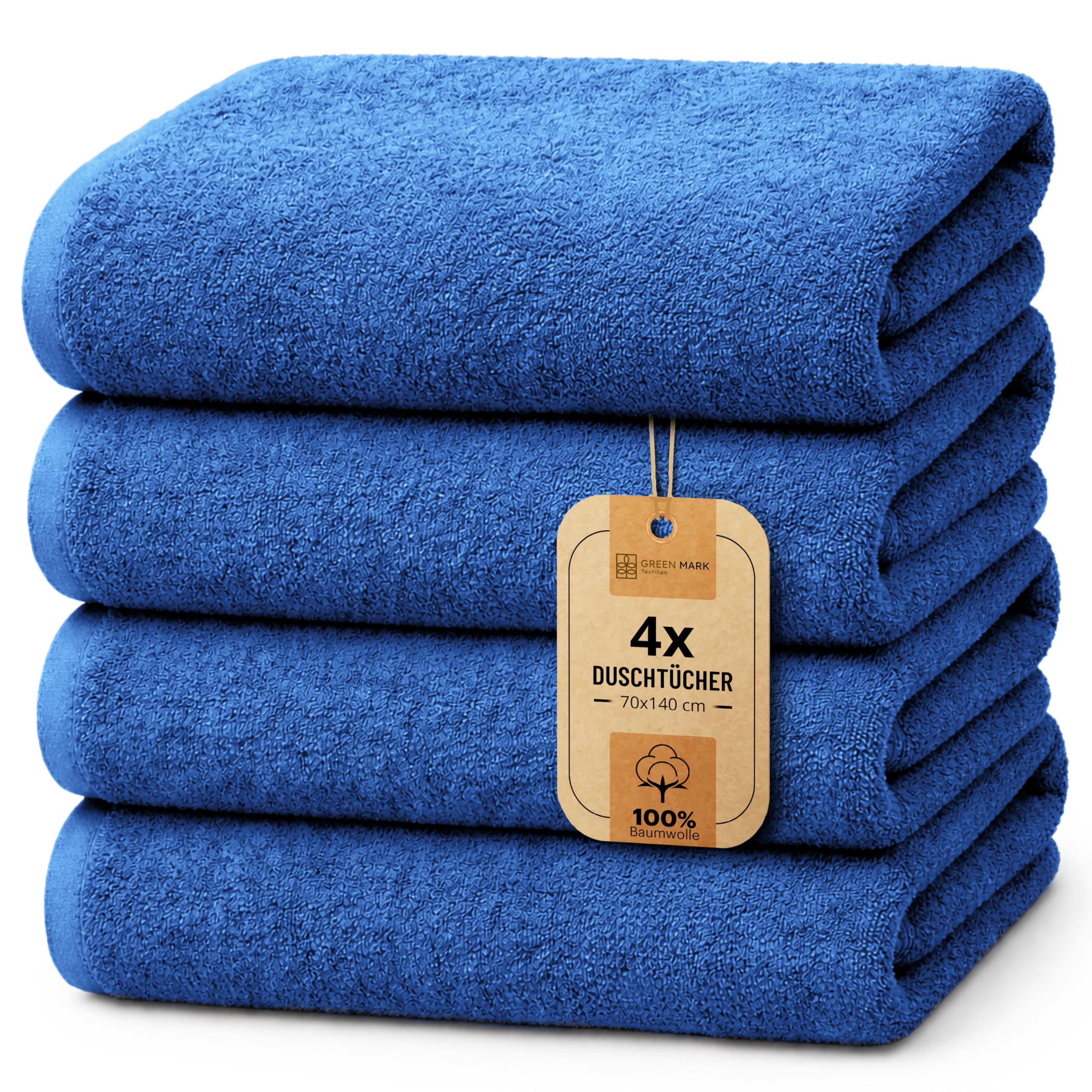 NatureMark 4er Duschtuch-Set – weiche und saugfähige Duschtücher aus 100% Baumwolle, geeignet für den täglichen Gebrauch – Royal Blau, 70x140 cm