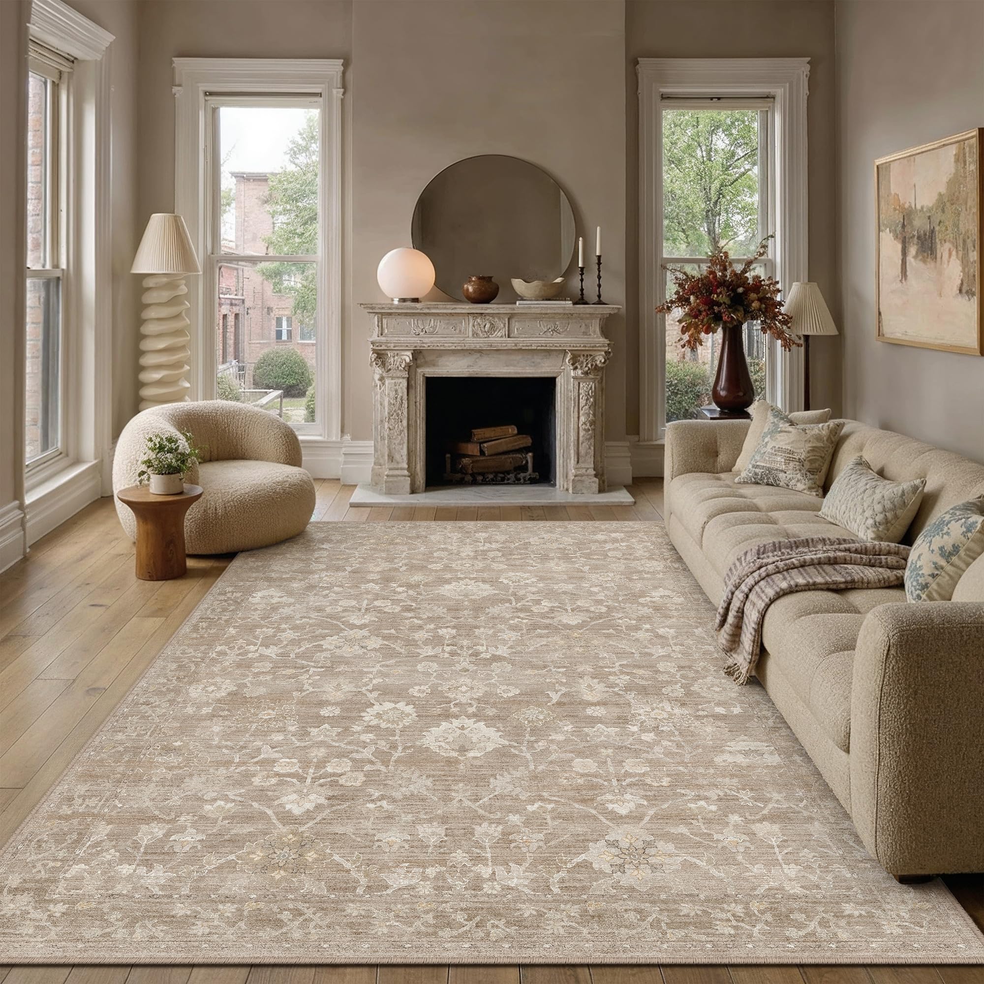 PureCozy Beige Washable Rugs Living Room Vintage Rug Rug 300x400cm