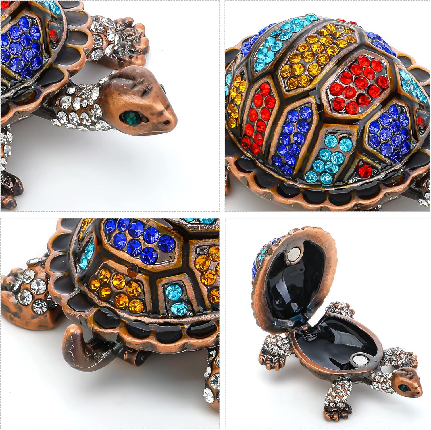YU FENG Vintage Turtle Jewelry Trinket Box Hinged,Hand-Painted Sea Animal Figurine Collectible Enamel Sea Turtle Ring Holder Crystal Studded Treasure Keepsake Box Christmas Gift (2.5inch,Colorful) - Image 7