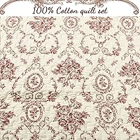 Vista 5 de Cozy Line Home Fashions - Juego de colcha (100 % algodón), con patrón estampado de medallón francés, color beige y borgoña