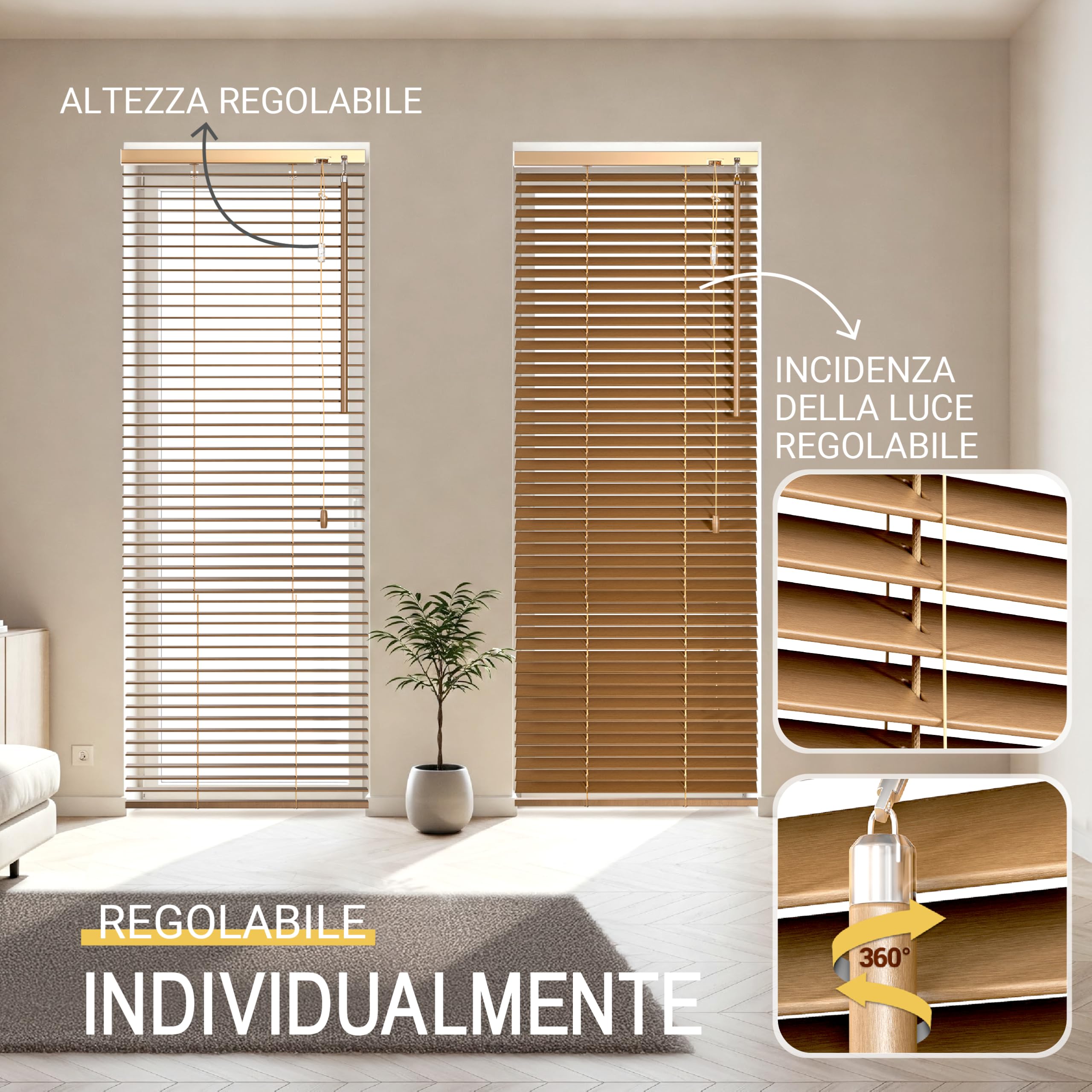 Sol Royal Veneziana in Legno SolDecor JH3 Stile Quercia - 70x130 cm - Tenda Veneziana di Legno da Interno ed Esterno - Veneziana Finestra - Prodotta nel Rispetto dell'ambiente - con Cordino