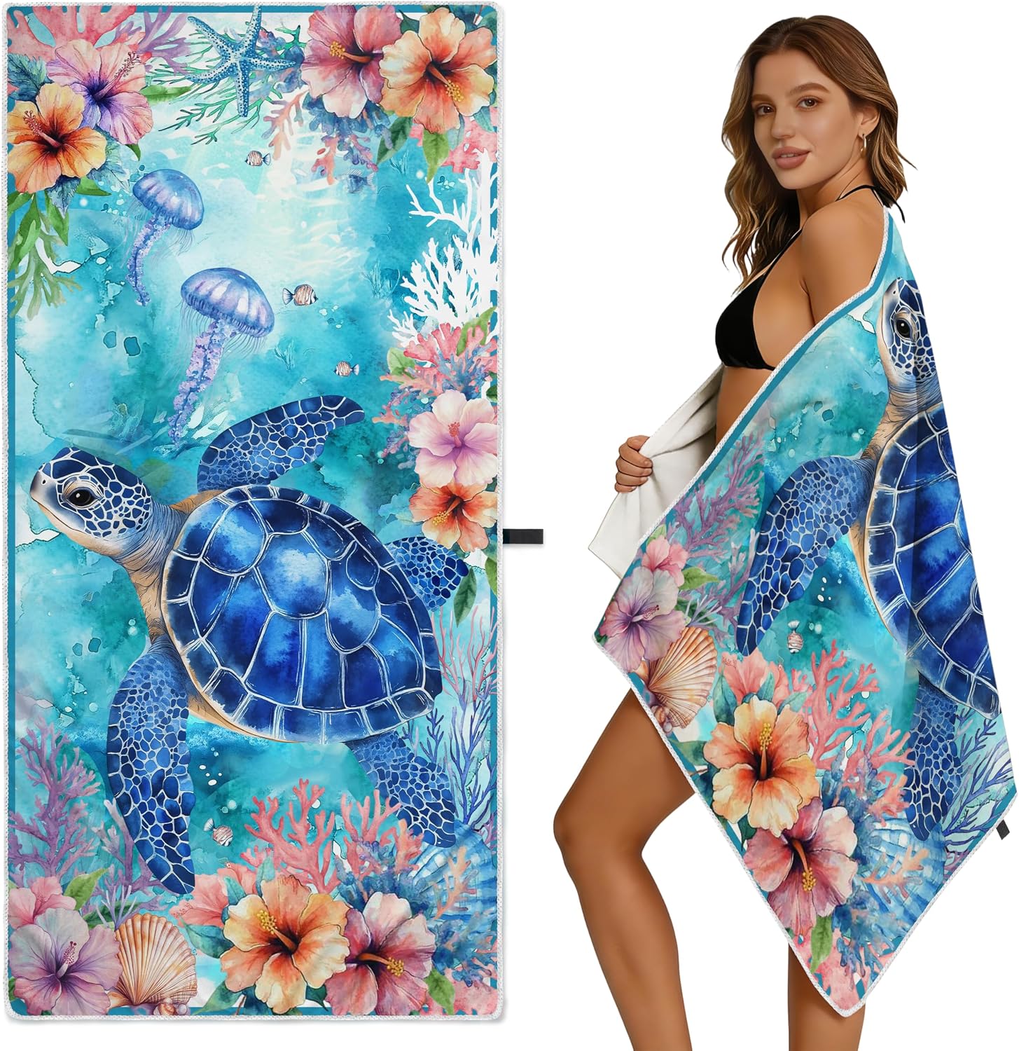 Sea Turtle Microfiber Beach Towels Absorbent Large Printed Towels for Camping Swimming Pool Travel
