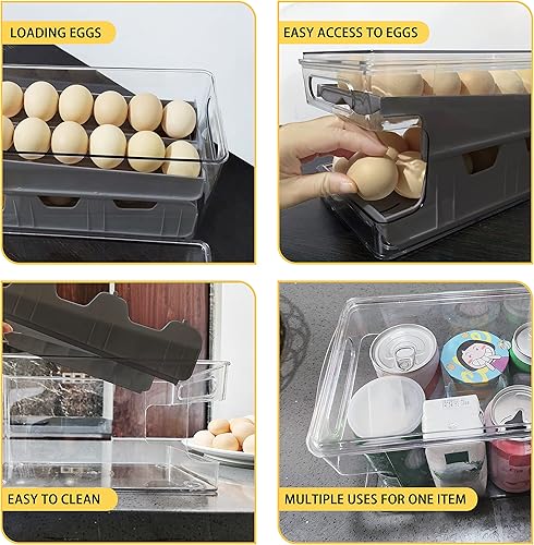Miniatura 7 de Soporte rodante para huevos para refrigerador, dispensador de huevos de 24 unidades para refrigerador, organizador automático de contenedores de
