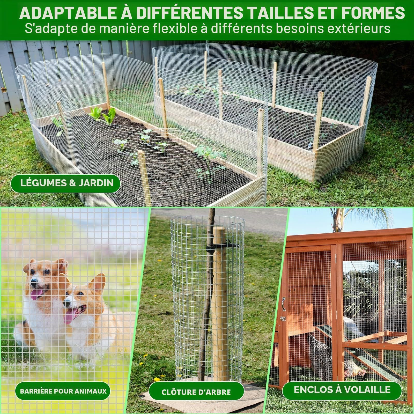 Grillage galvanisé 1 m x 25 m - 100 cm - 12 x 12 mm - Pour parterre surélevé, clôture, poulet, lapin, 0,7 mm - 1 m x 25 m