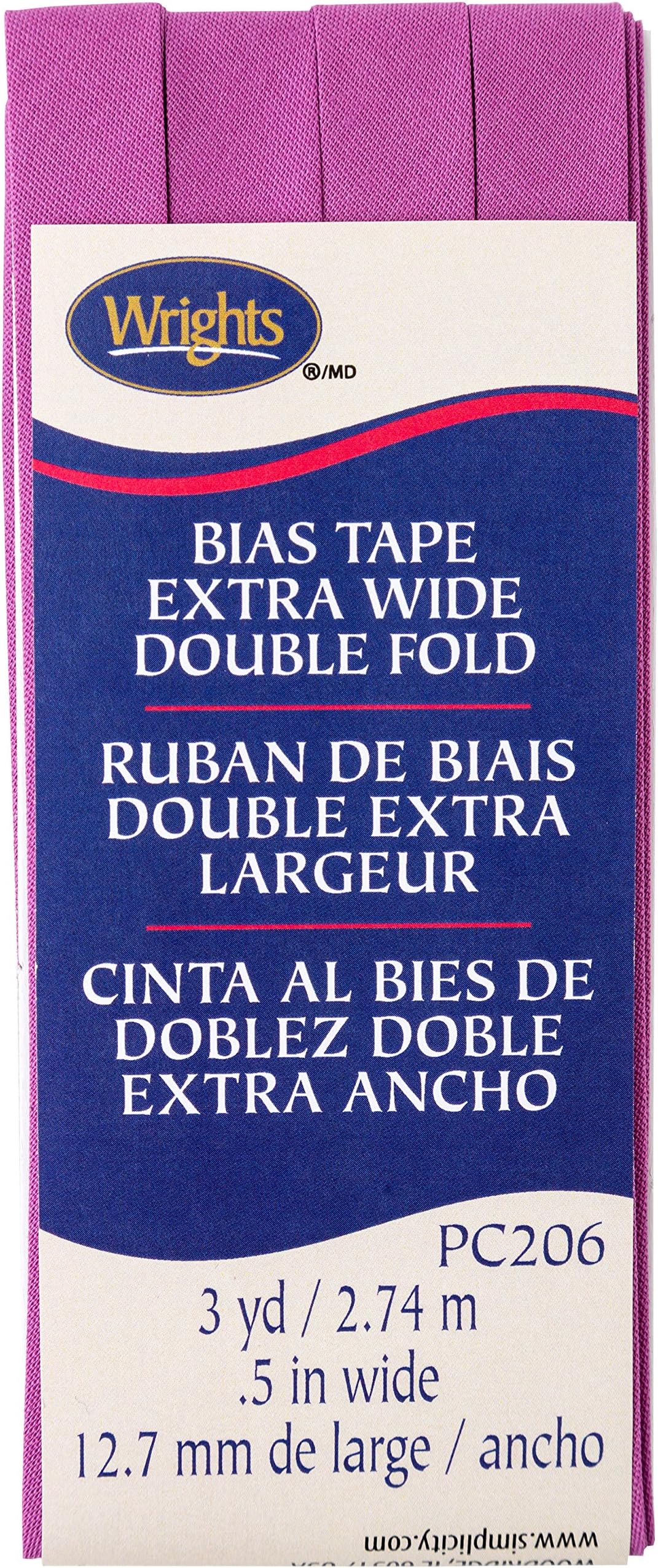 Wrights Radiant Orchid Double Fold Bias Tape 1/2" X3yd