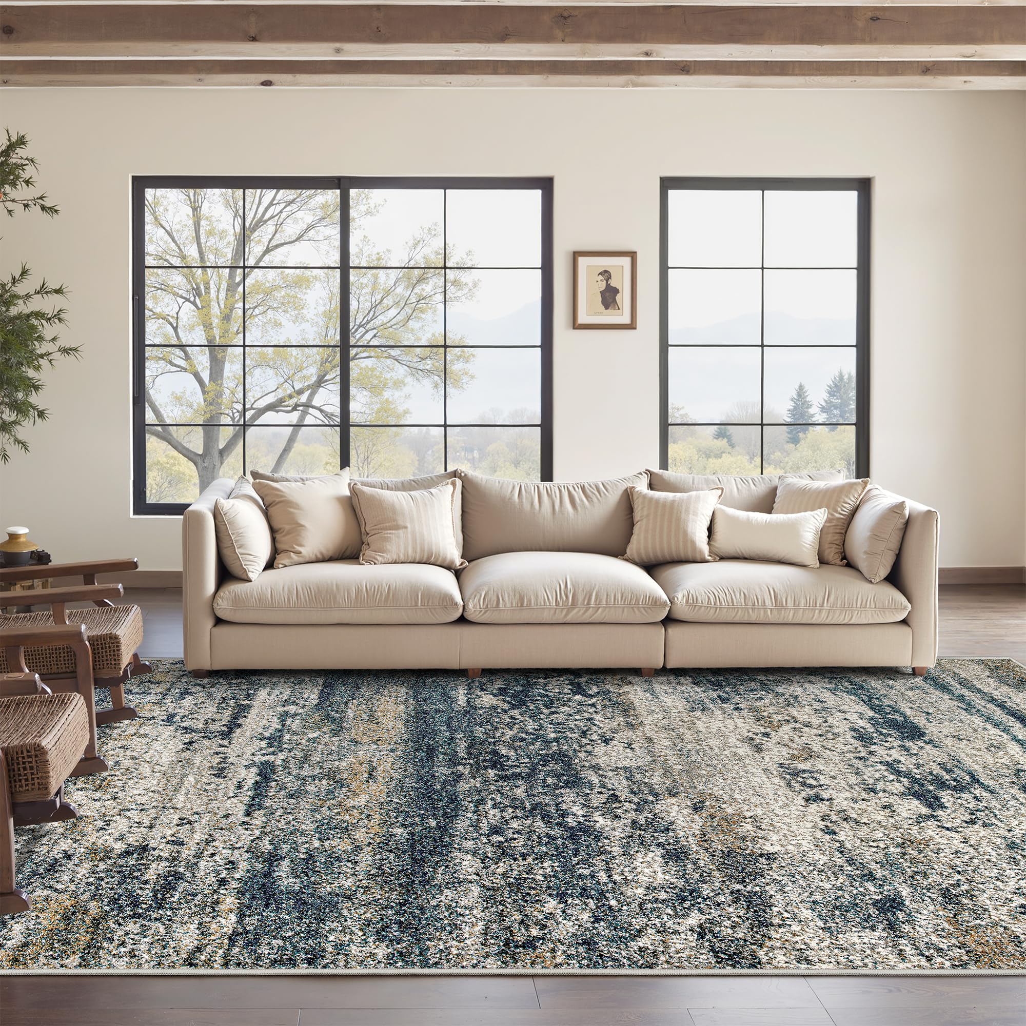 Art&Tuft Washable Rug, Abstract Rug with Non-Slip Backing 8 x 10 inches, Stain-Resistant Rug for Living Room, Foldable and Machine Washable, Navy Blue 8 x 10 inches โ image 1