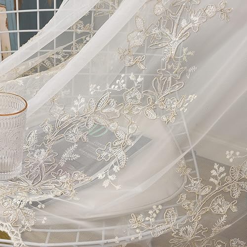 Miniatura 5 de GYROHOME Soild - Cortinas con gasa transparente blanca bordada, doble capa para mezclar y combinar con ojales en la parte superior para dormitorio,