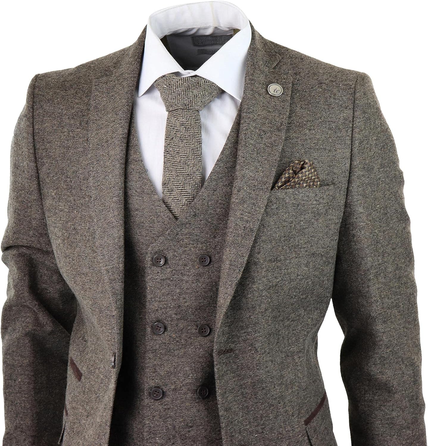 Mens Wool 3 Piece Suit Double Breast Waistcoat Tweed Blinders Classic 1920s Oak