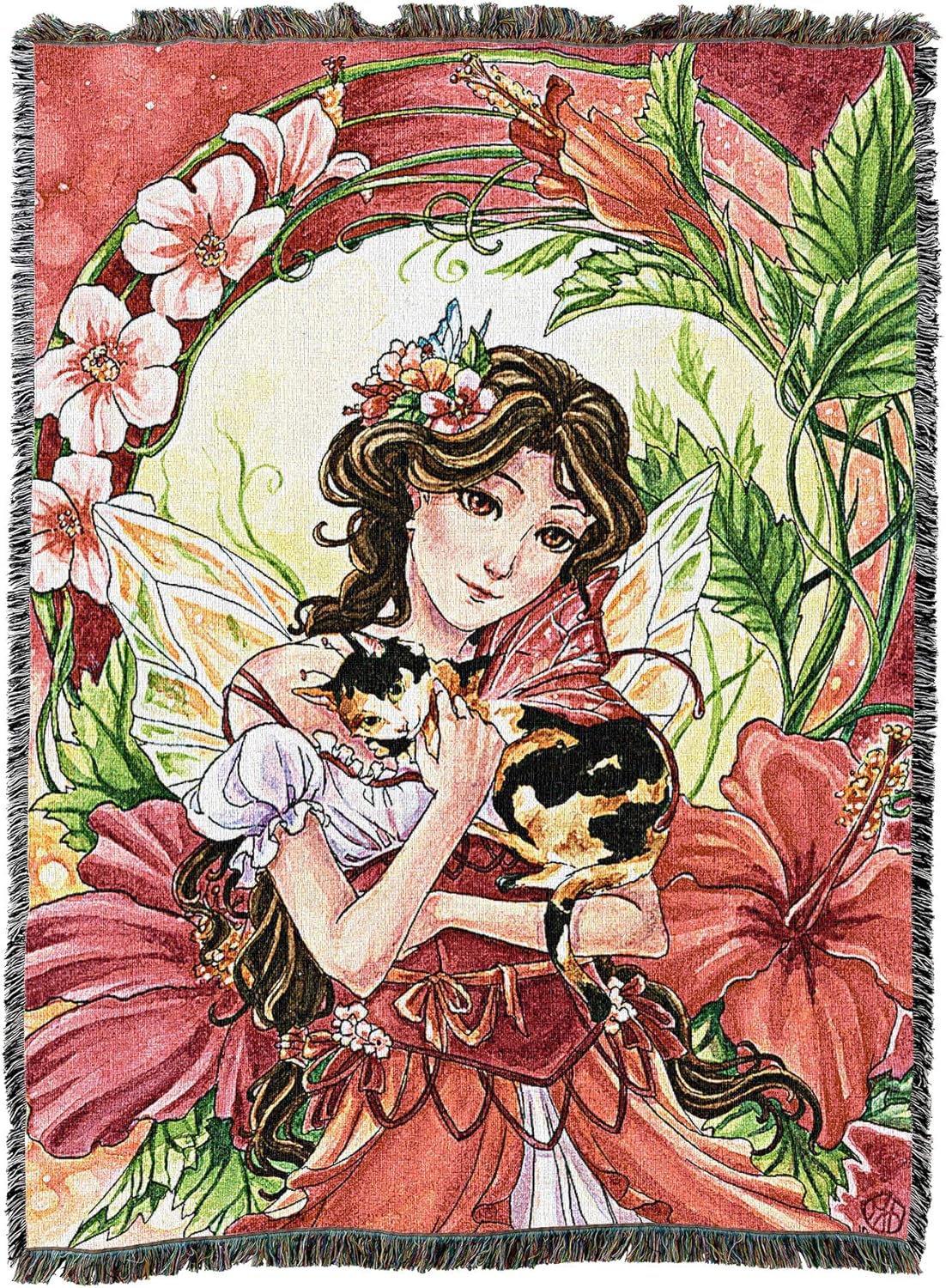 Pure Country Weavers Hibiscus Fairy Blanket by Meredith Dillman - Gift Fantasy Tapestry Throw Woven from Cotton - Made in The USA (72x54)