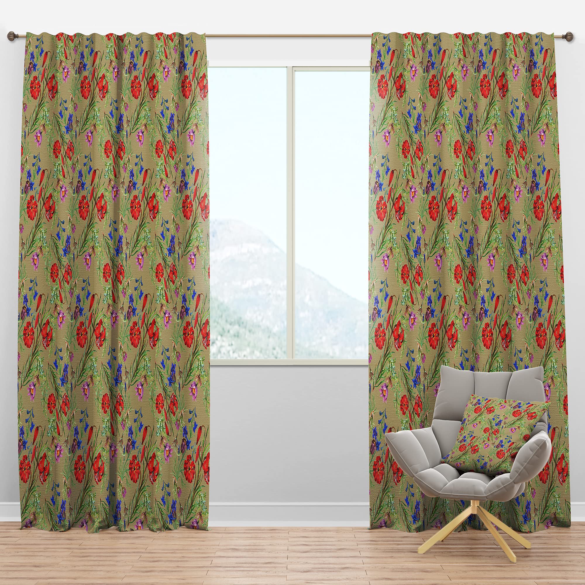 Rideau occultant haut de gamme floral rouge violet bleu DesignQ
