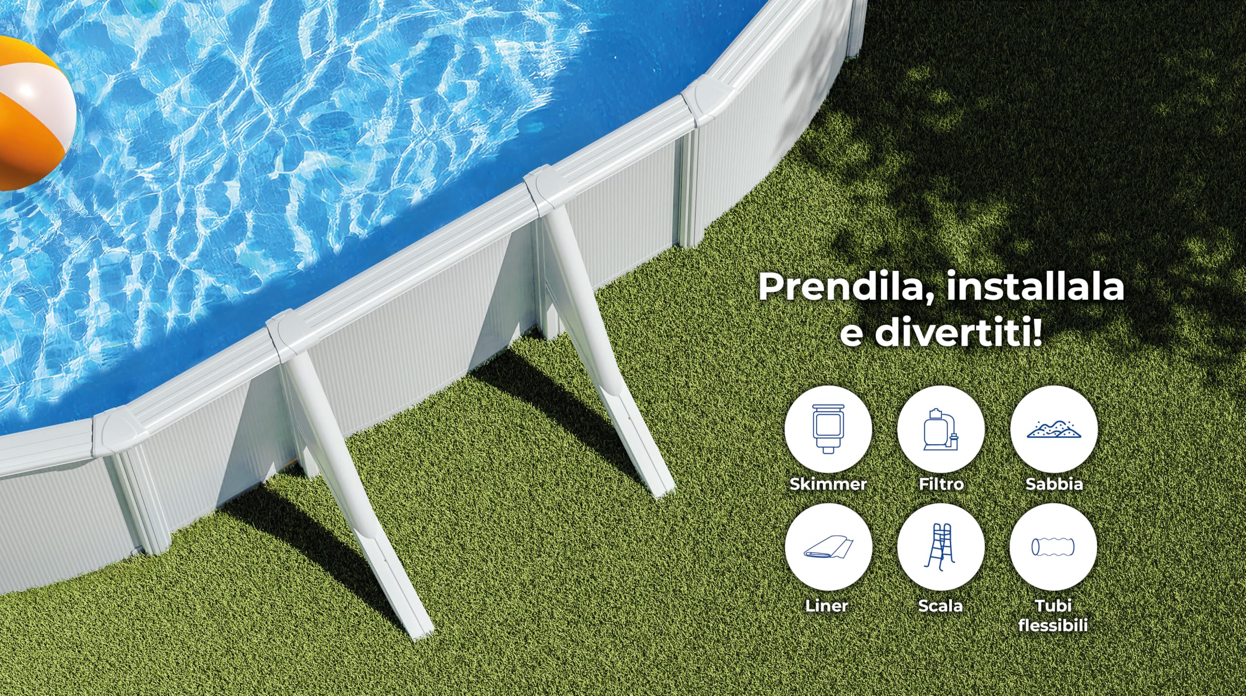Piscina Gre KIT730ECO Fidji. - Piscina fuori terra in acciaio, ovale in acciaio, colore bianco. Piscina scomponibile per Giardino. 730 x 375 x 120 cm
