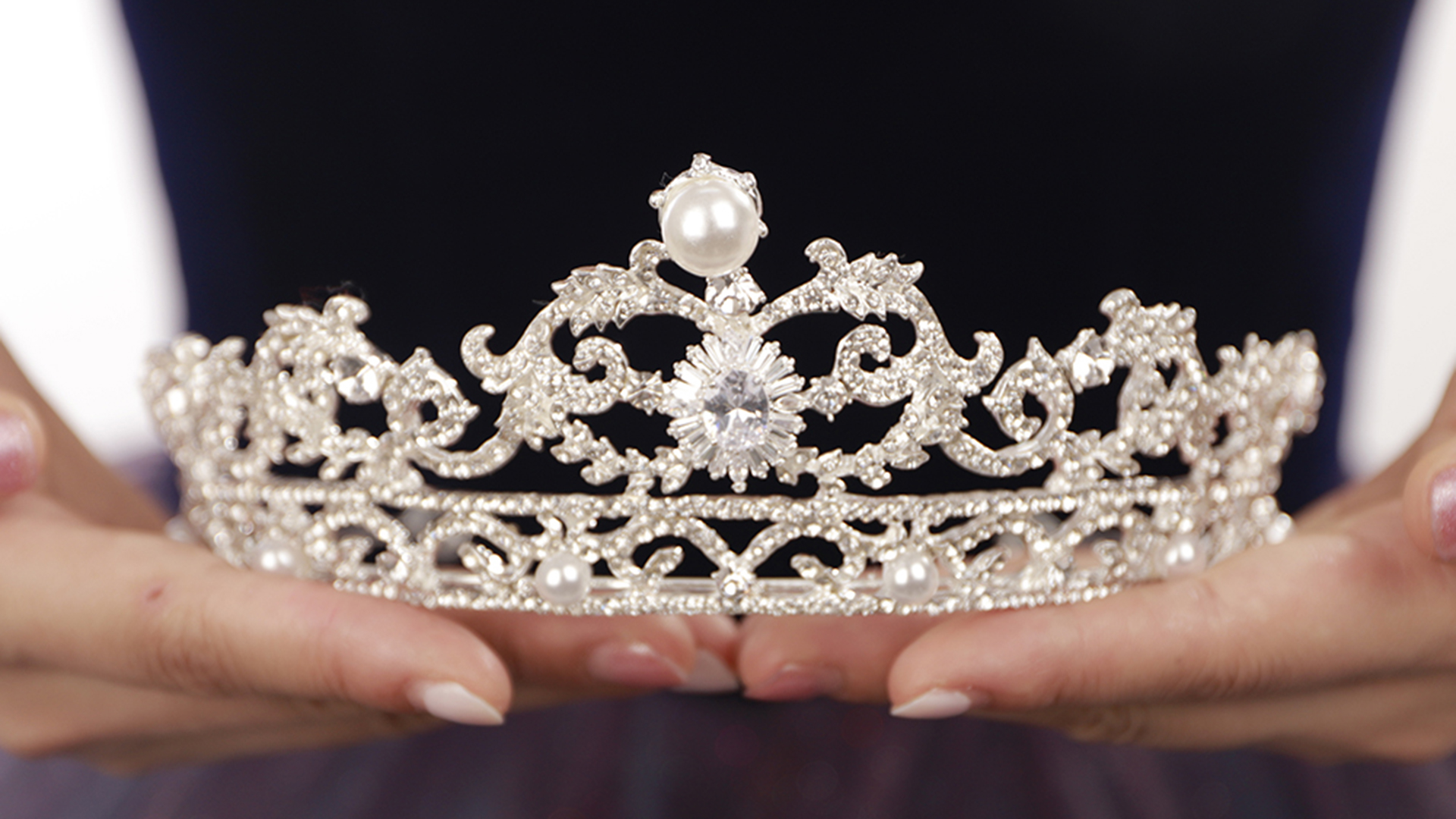 Tiara pearl and rhinestone wedding quinceanera prom Amazon.com: TOBATOBA Green Crown Tiara Crystal Wedding Tiara  main image 4