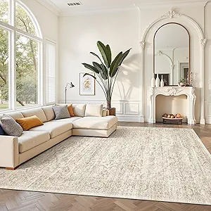 Rugland 8x10 Area Rugs - Stain Resistant Washable Rug, Anti Slip Rugs for Living Room, Vintage Tribal Area Rugs(Distressed Beige, 8'x10')