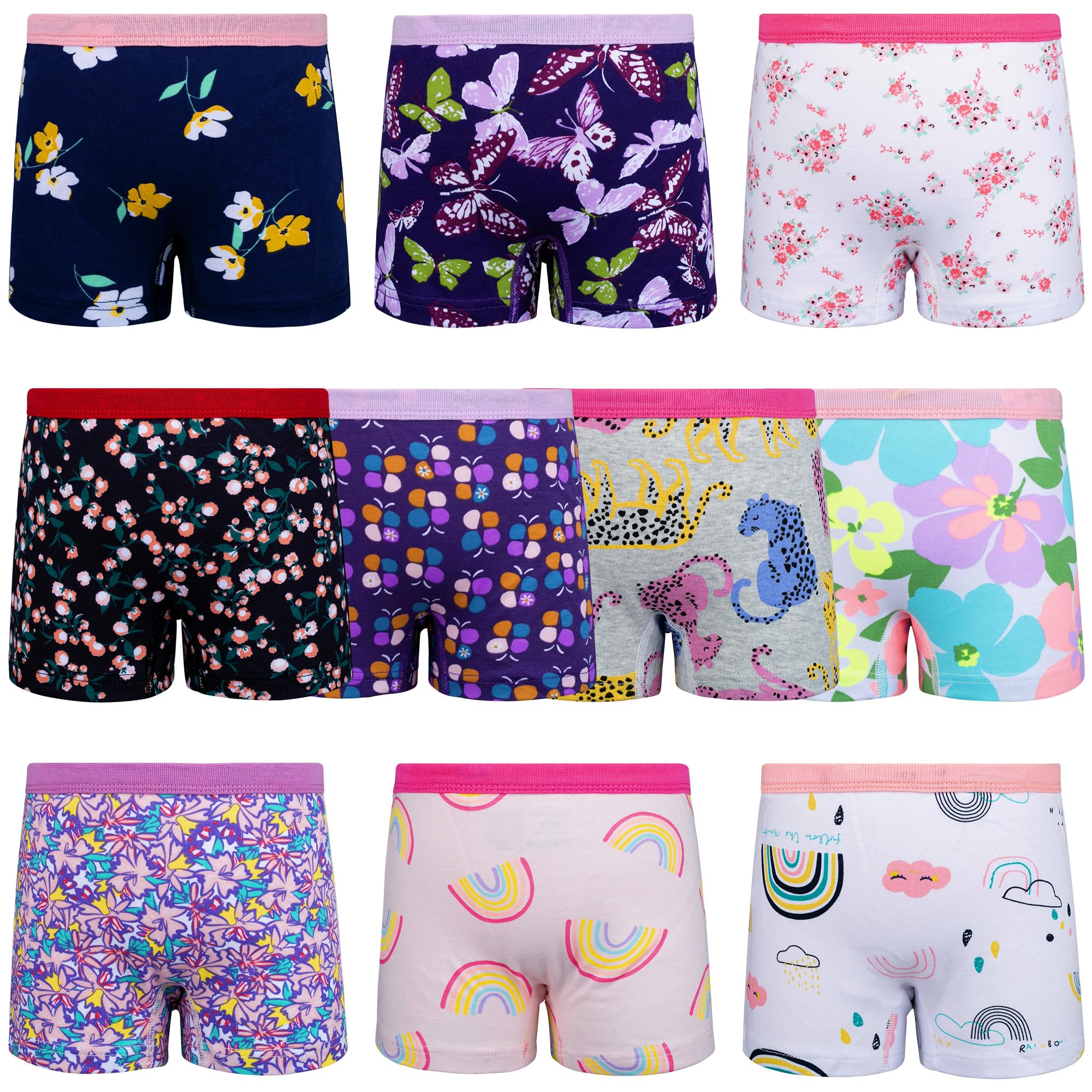 BIG ELEPHANT Girls Underwear 10 Pack 100 Cotton Boyshort Panties Soft Breathable Toddler Girls Boxer Briefs 3T 10Y