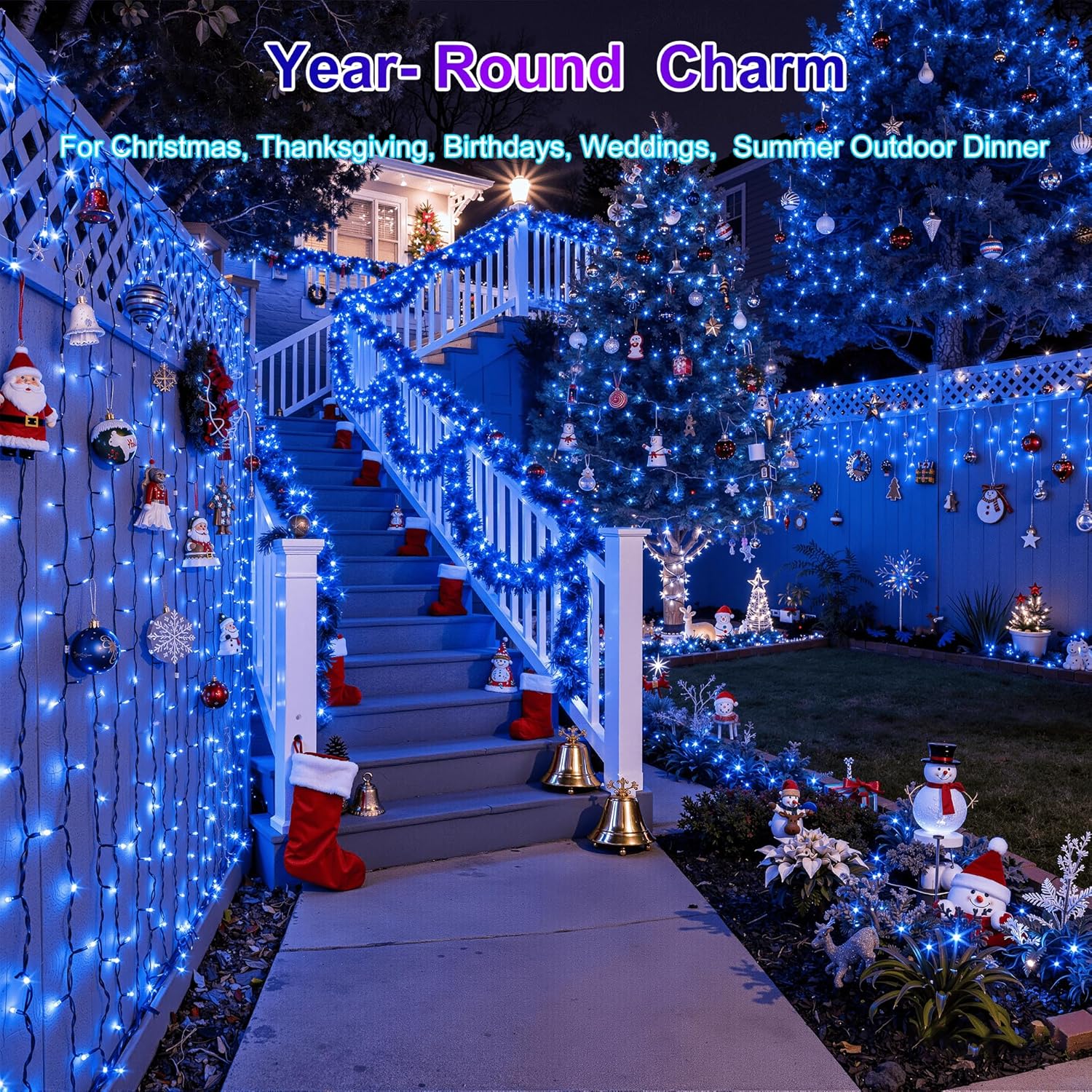 240FT 750LED Christmas Lights,12 Modes Blue Outdoor String Lights with Timer & Dimmable, Waterproof Green Wire Christmas String Lights for Indoor Tree Xmas Patio Fence Balcony Garden Party Decor