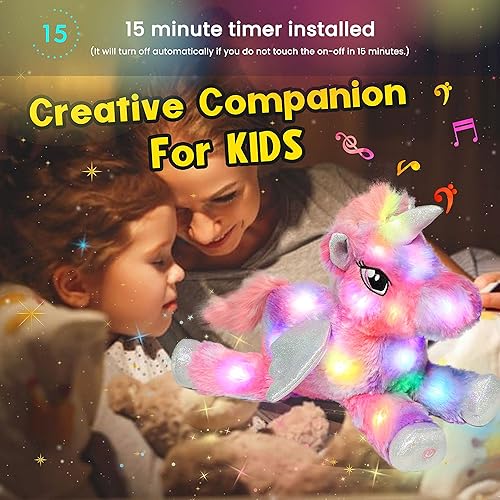Miniatura 6 de Hopearl Unicornio colorido de peluche con luces LED y música, con volumen ajustable, canciones de cuna, animado, da calma, para festival,