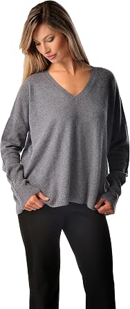 Cashmere Boutique Womens Cashmere Boyfriend V-Neck Pullover