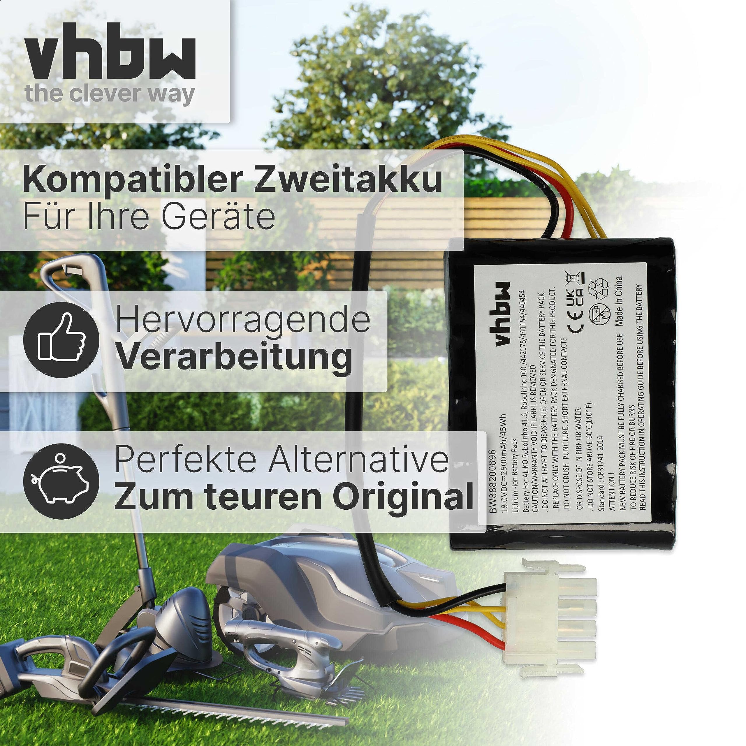 vhbw 1 x akumulator kompatybilny z AL-KO Robolinho 700 I, 550 W, 800 W, 700 W, 822 W, 500 I, 500 W, 500 IW 2500 mAh 18 V litowo-jonowa